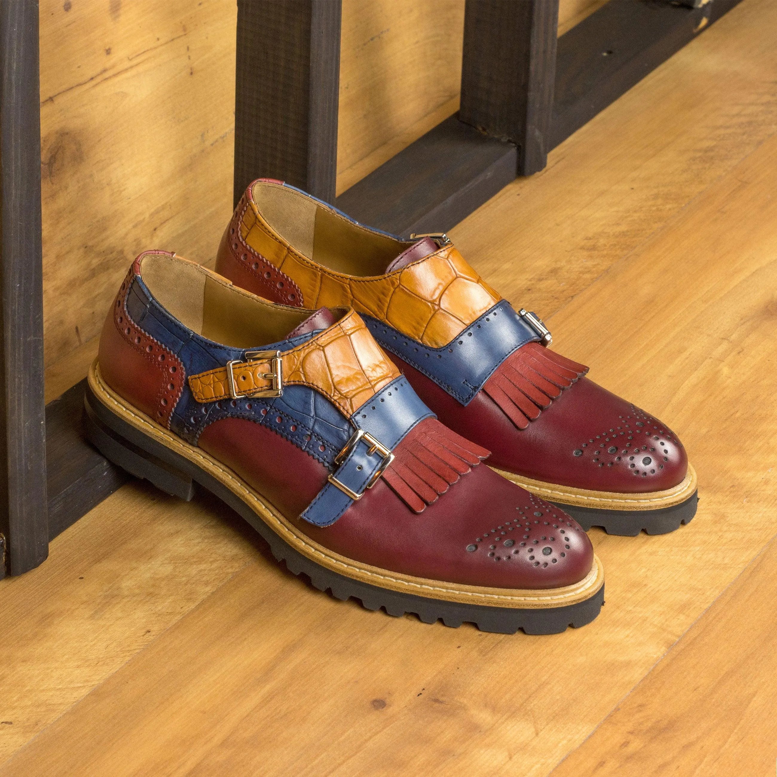 Franka Kiltie unisex monk strap shoes, colorful leather pair