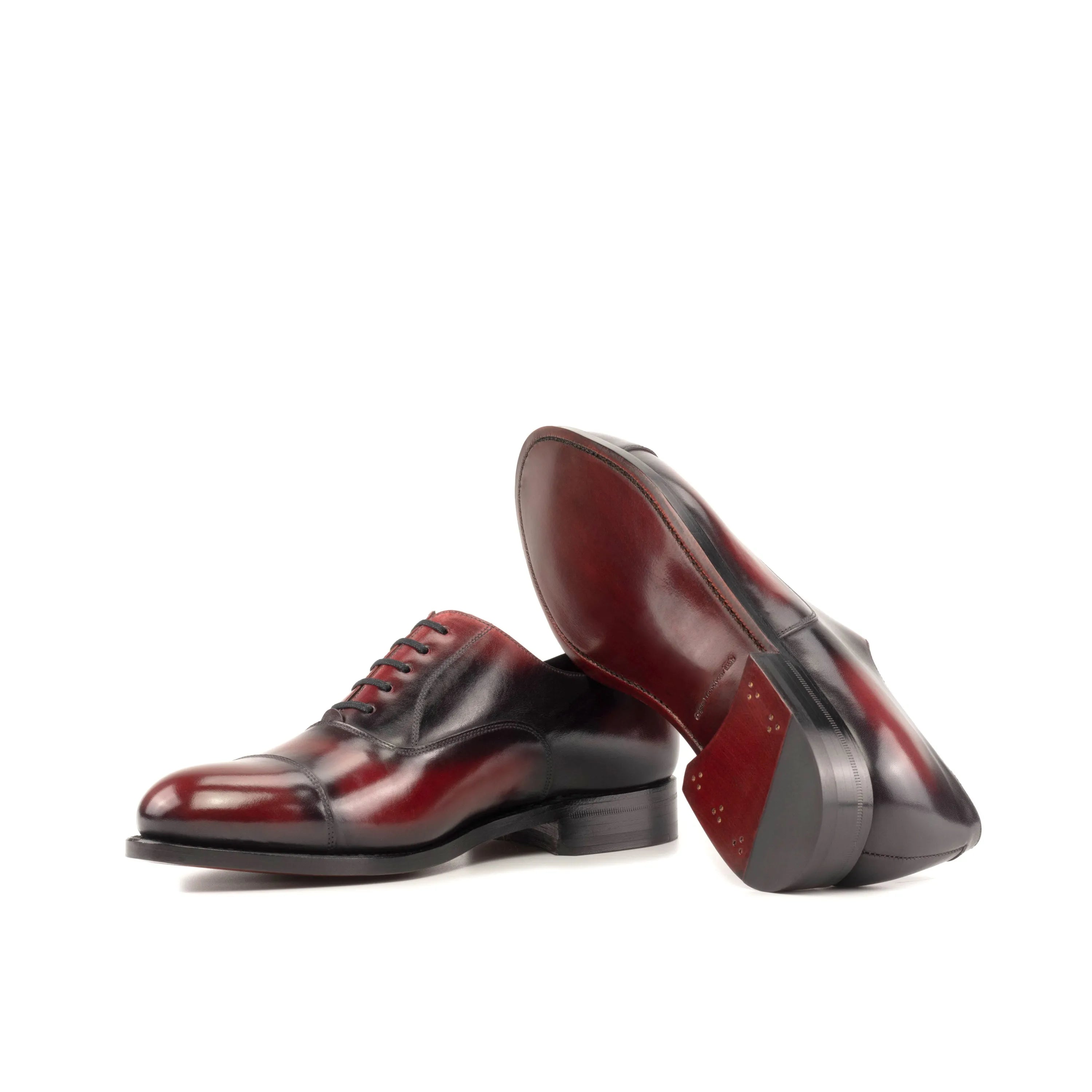 Gazi patina oxford shoes in burgundy and black leather