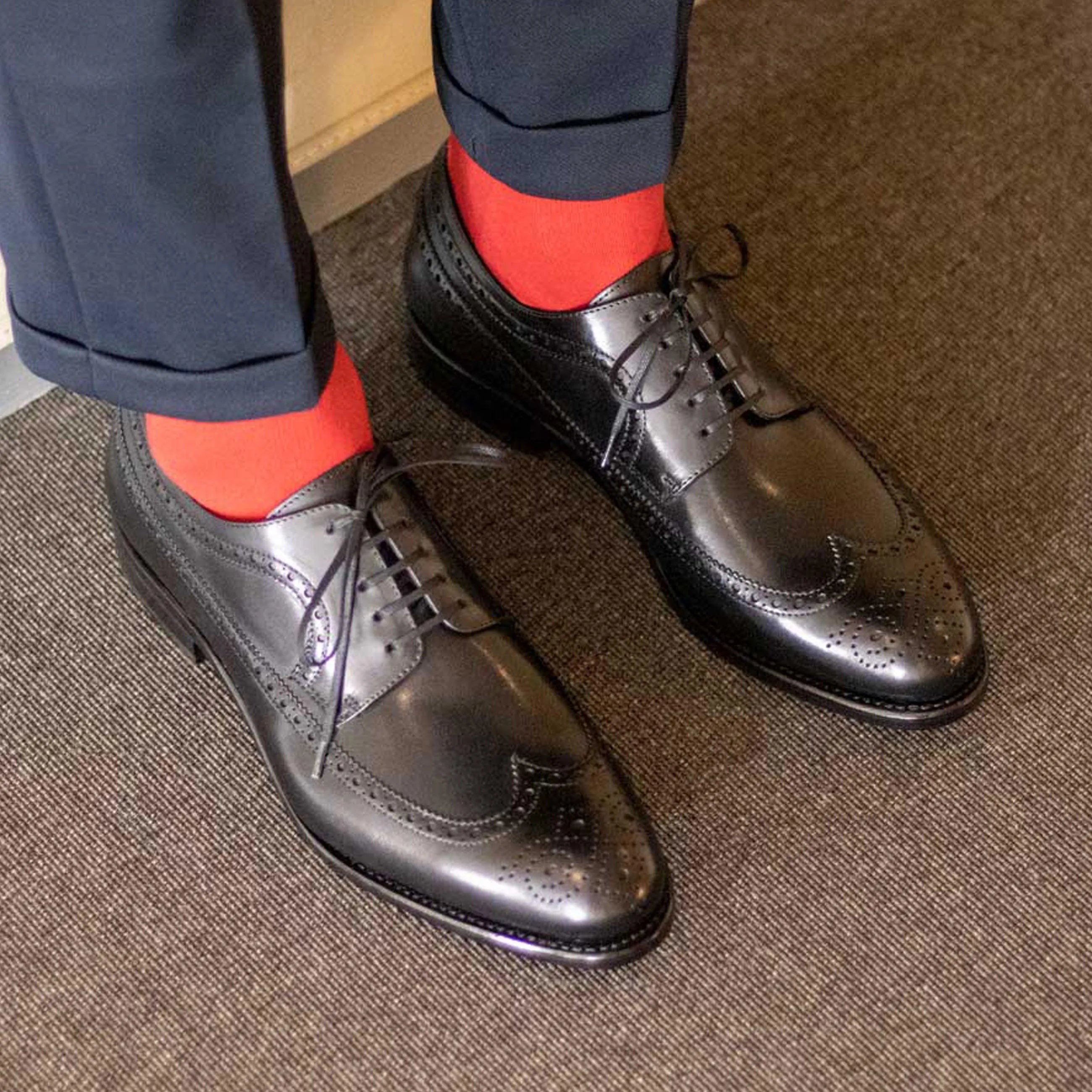 Black leather longwing blucher shoes, General Longwing Blucher back view