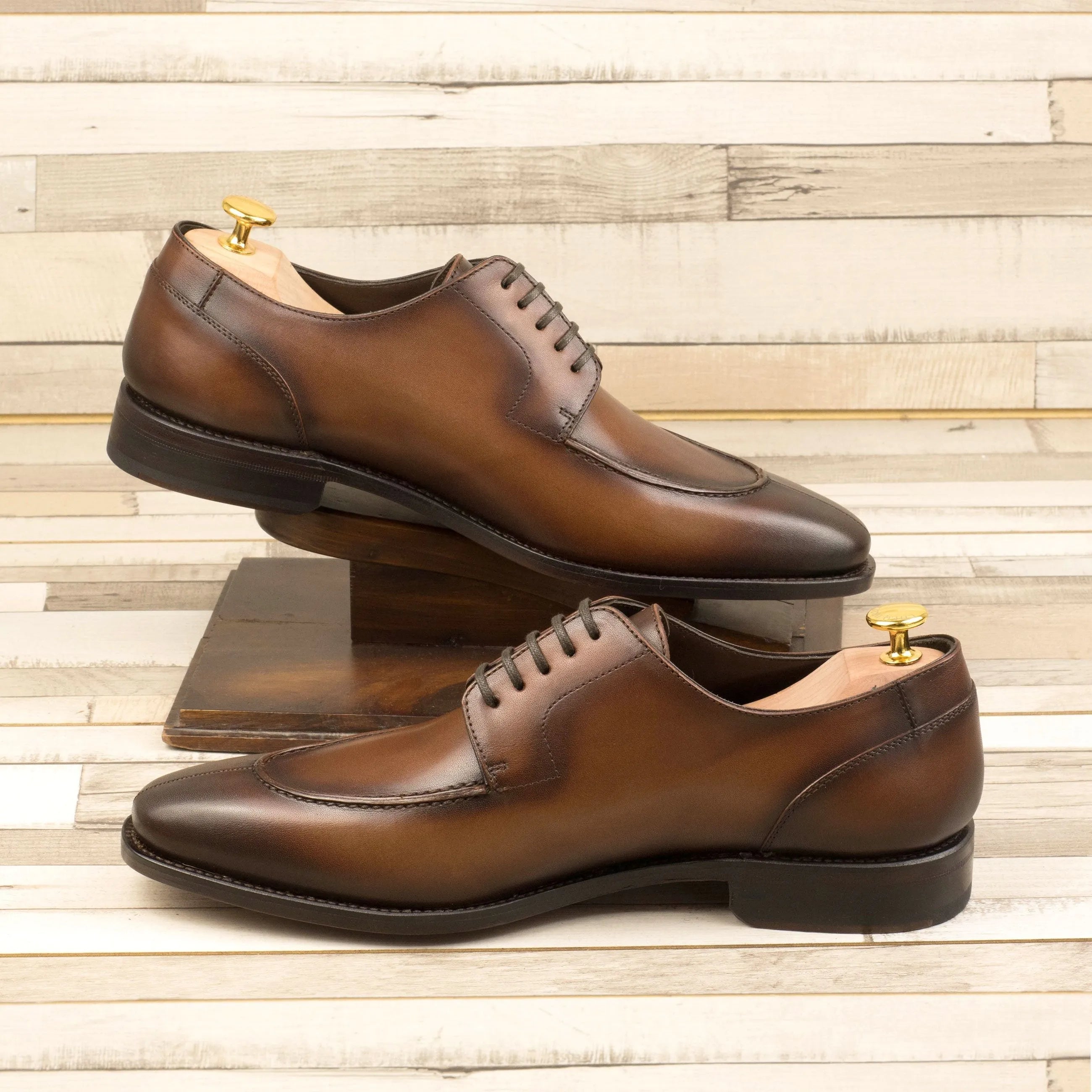 George Derby split toe brown leather dress shoes pair