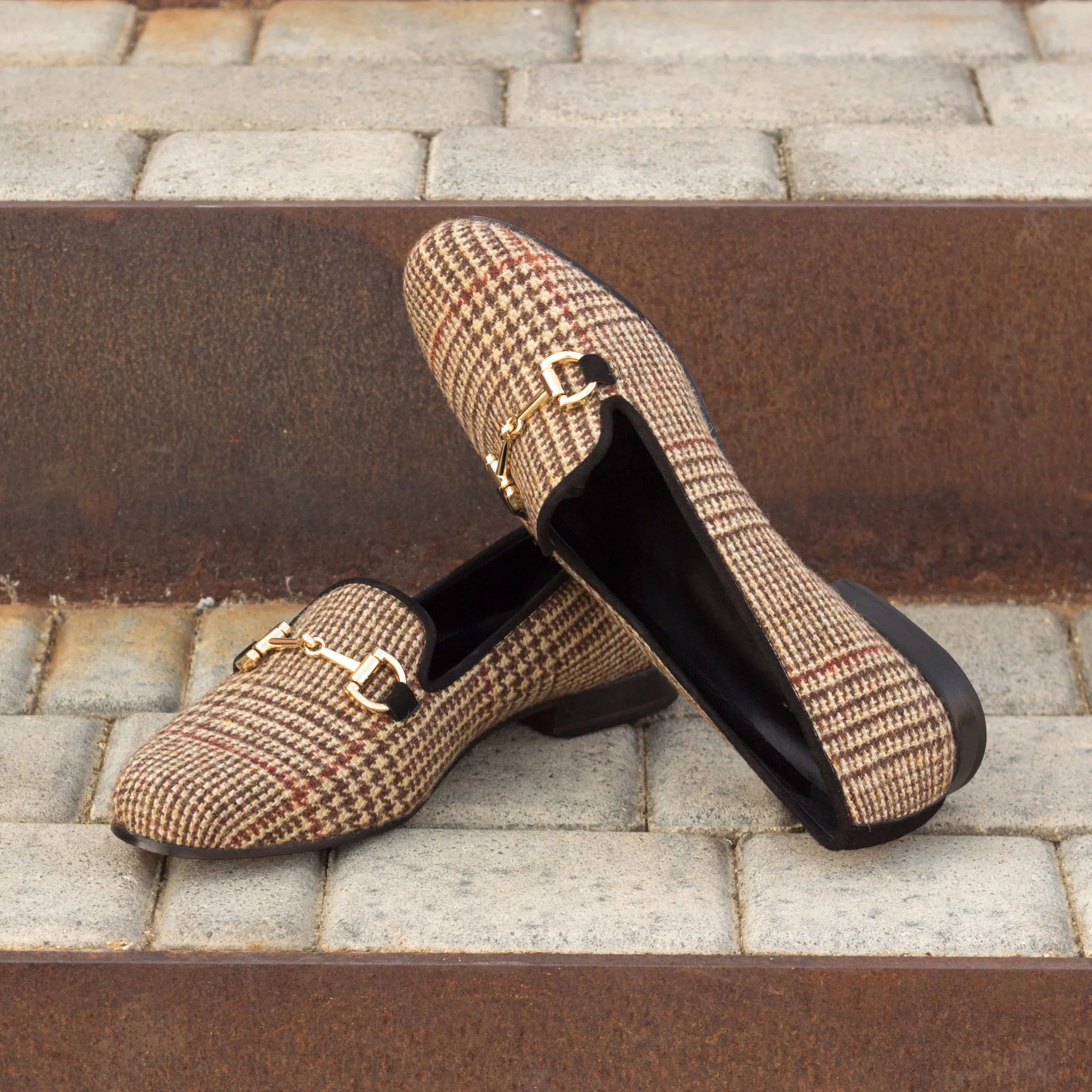 Georgia Rose ladies Rose Ladies Slipon tweed loafers with gold hardware