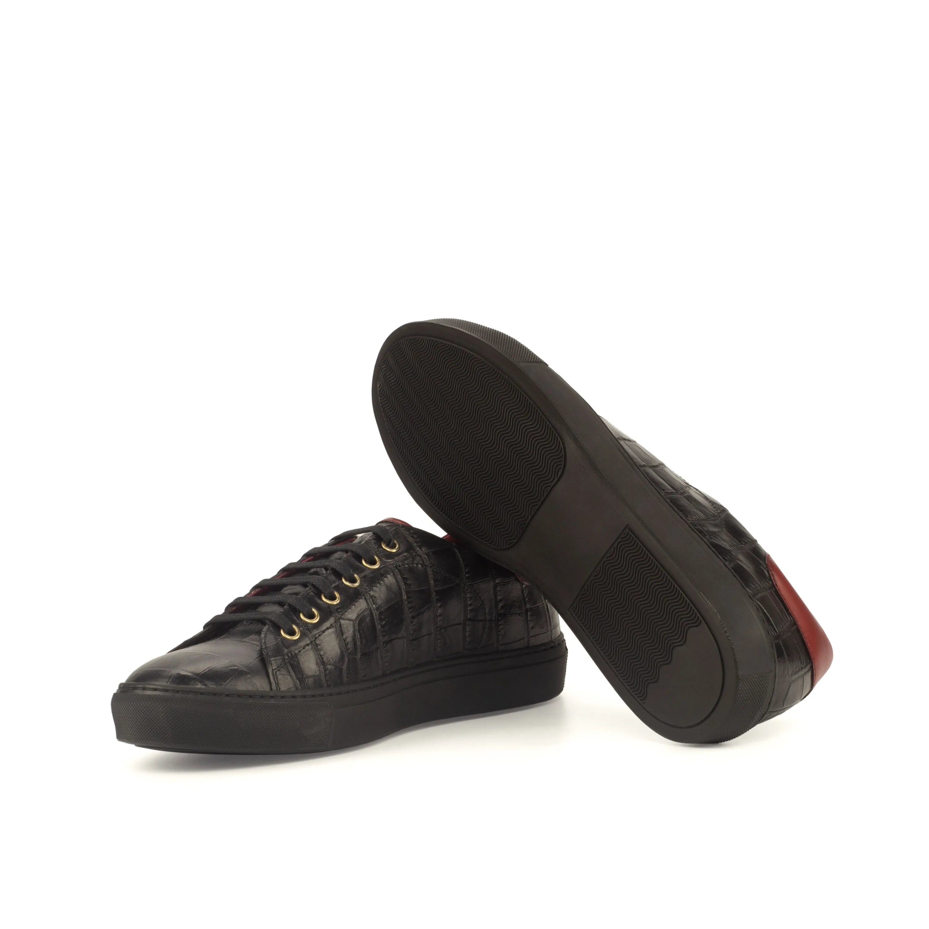 Black Ghadi Trainer Sneaker in crocodile-patterned leather