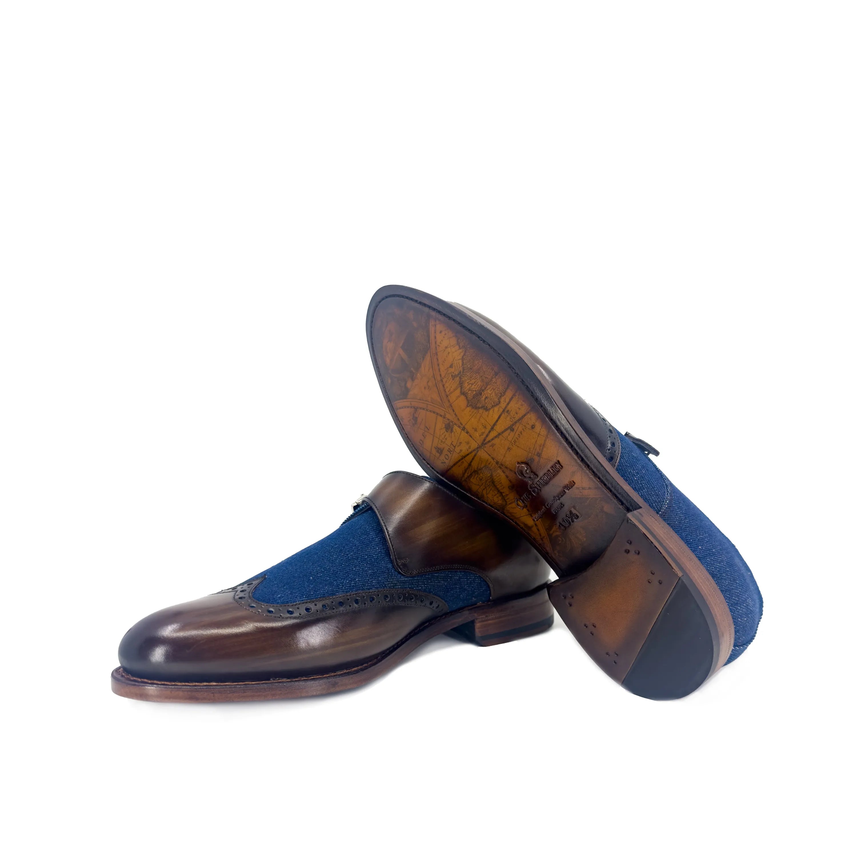 Givario single monk patina shoes in brown and blue leather