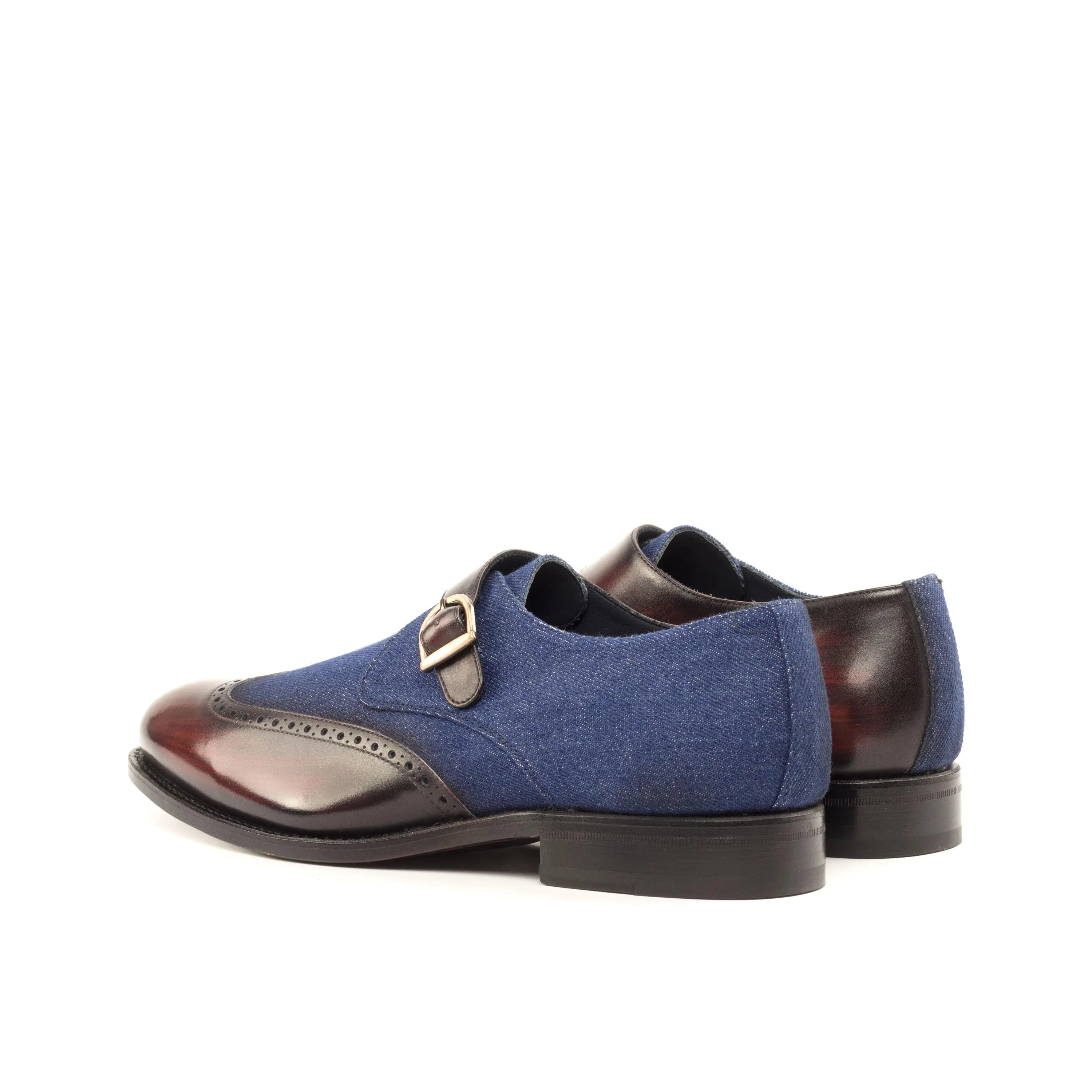 Givario single monk patina shoes with two-toned monk strap design