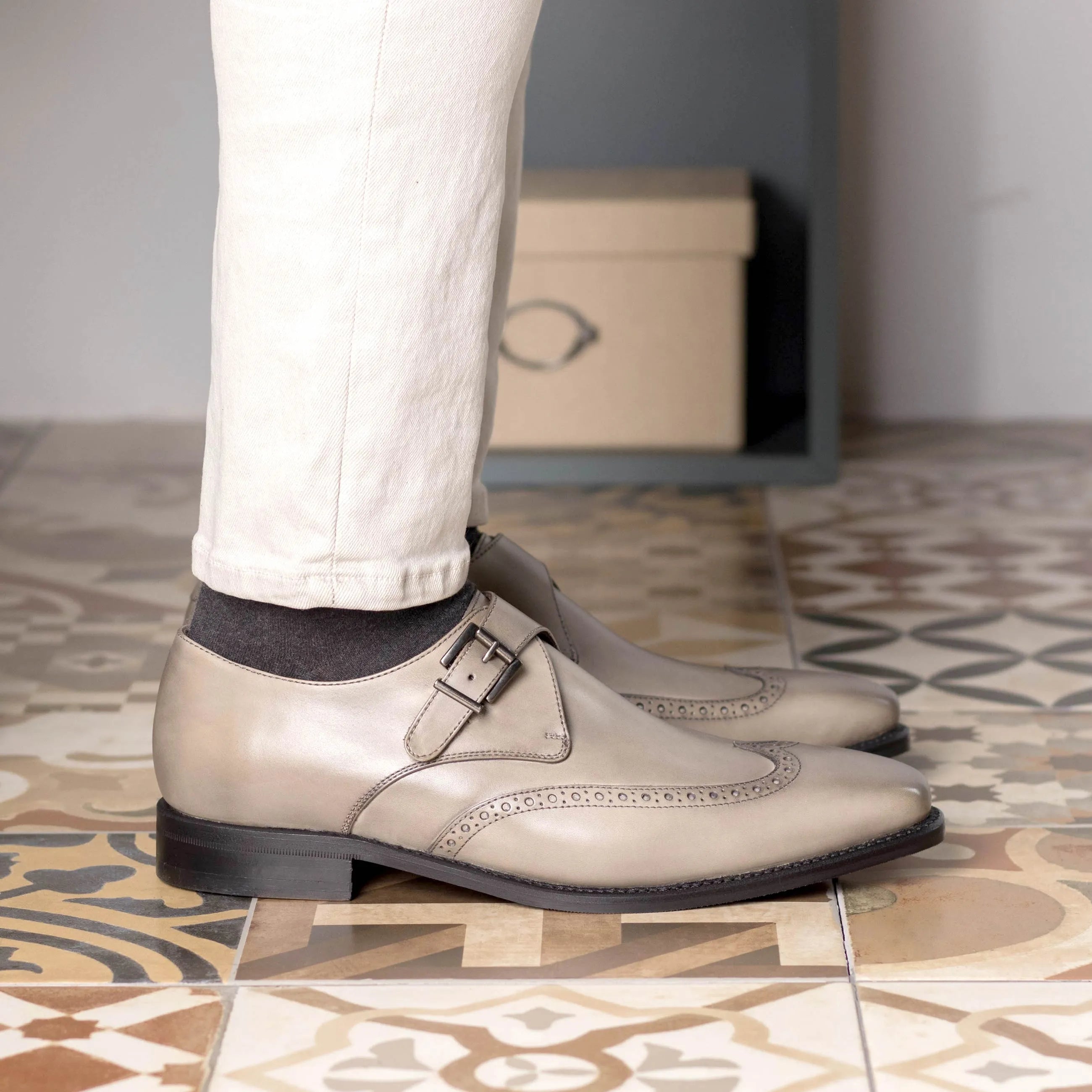 Godfry Single Monk gray leather monk strap dress shoes