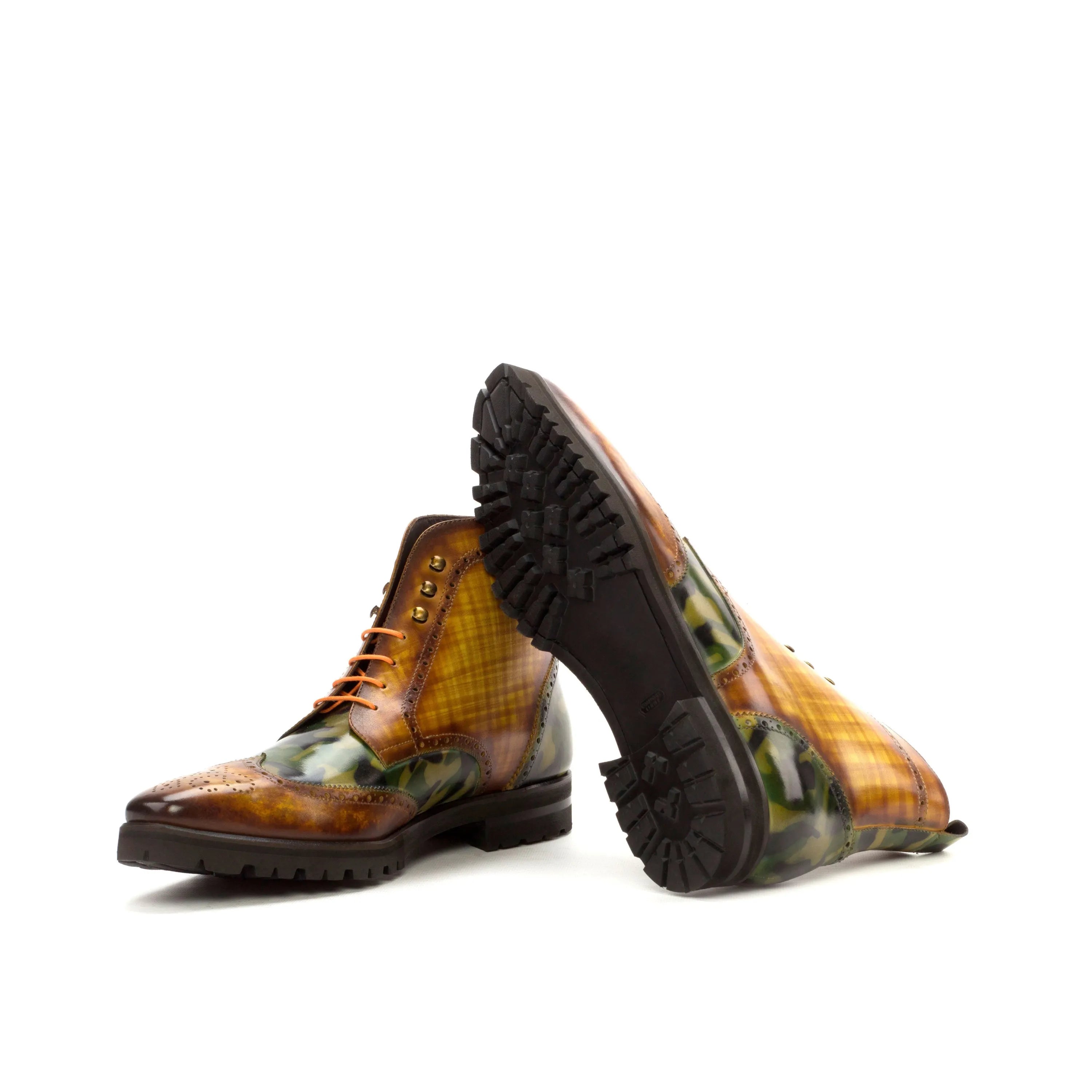 Goodlife military brogue boots with patterned leather ankles