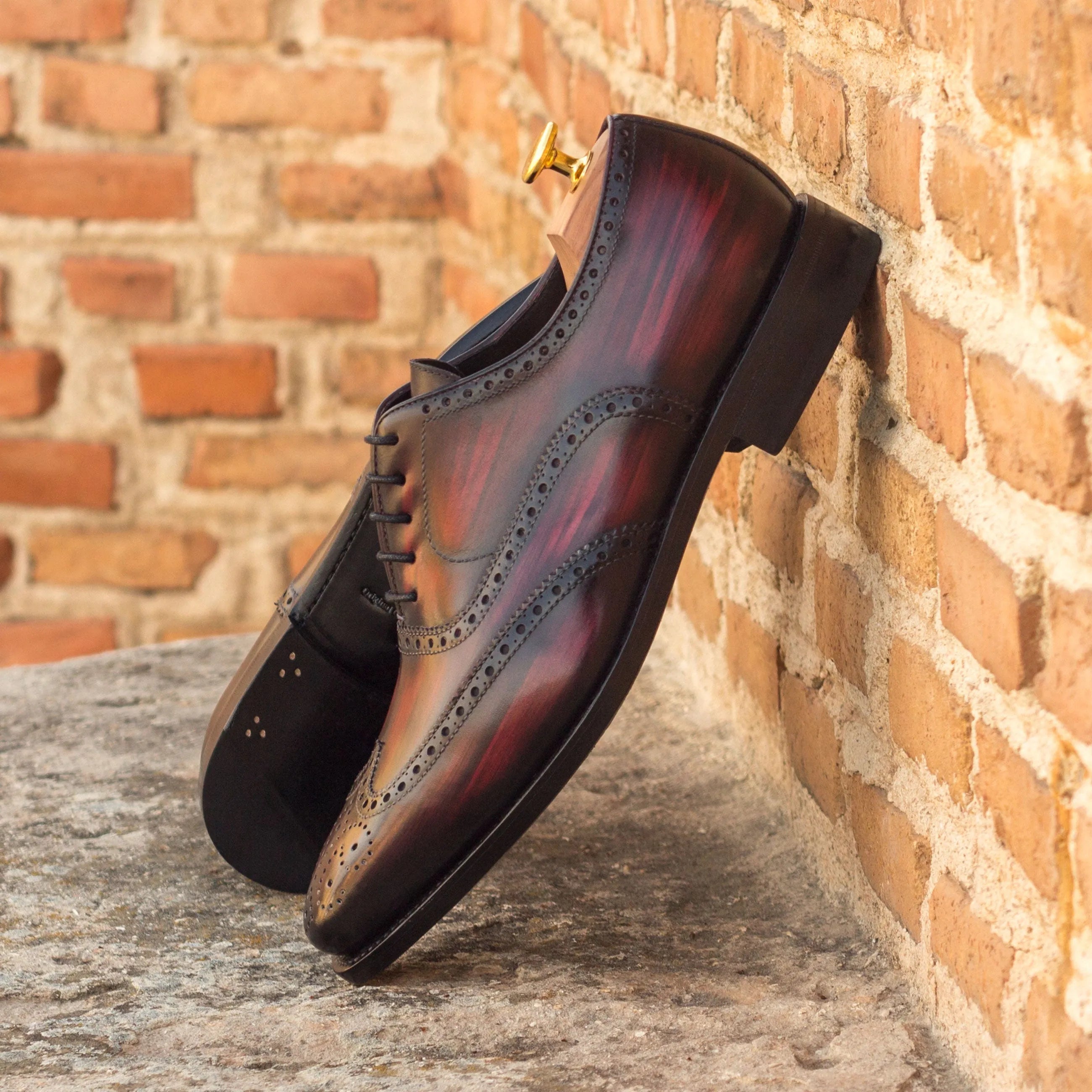Gordin patina longwing blucher burgundy leather wingtip dress shoes