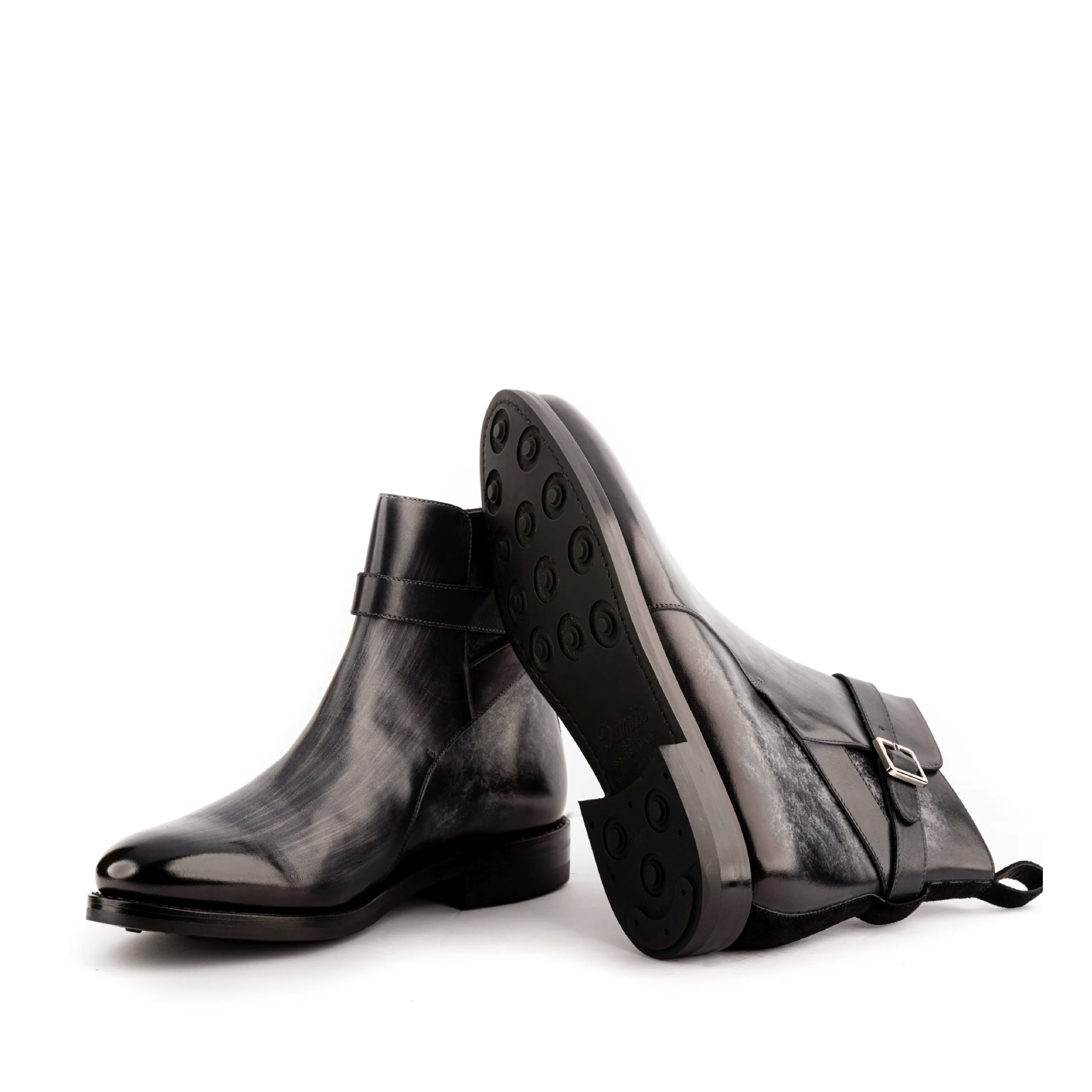 Pair of black leather Greco Jodhpur Patina Boots