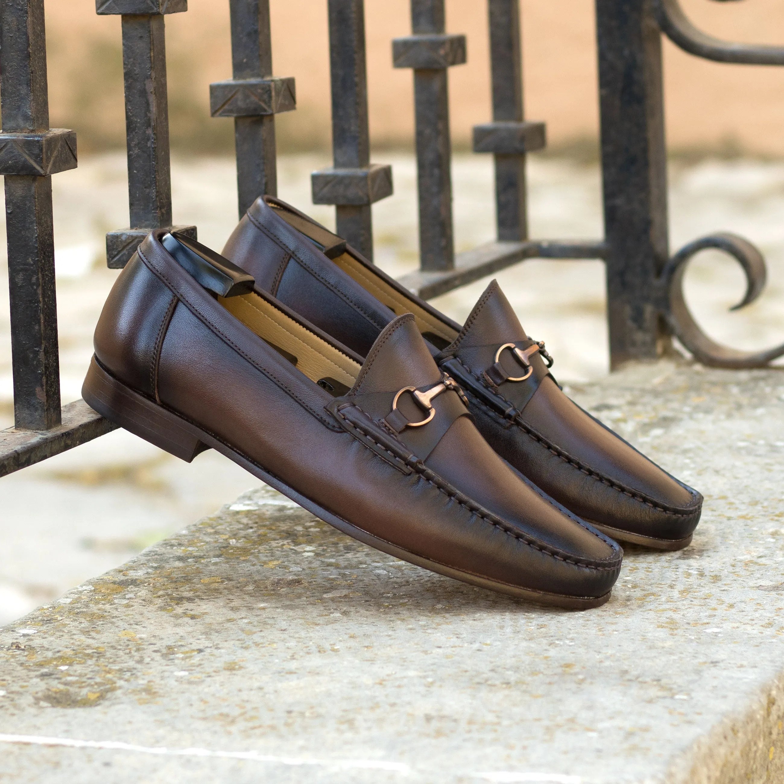 Hailin Moccasin pair of brown leather luxury bespoke shoes for men