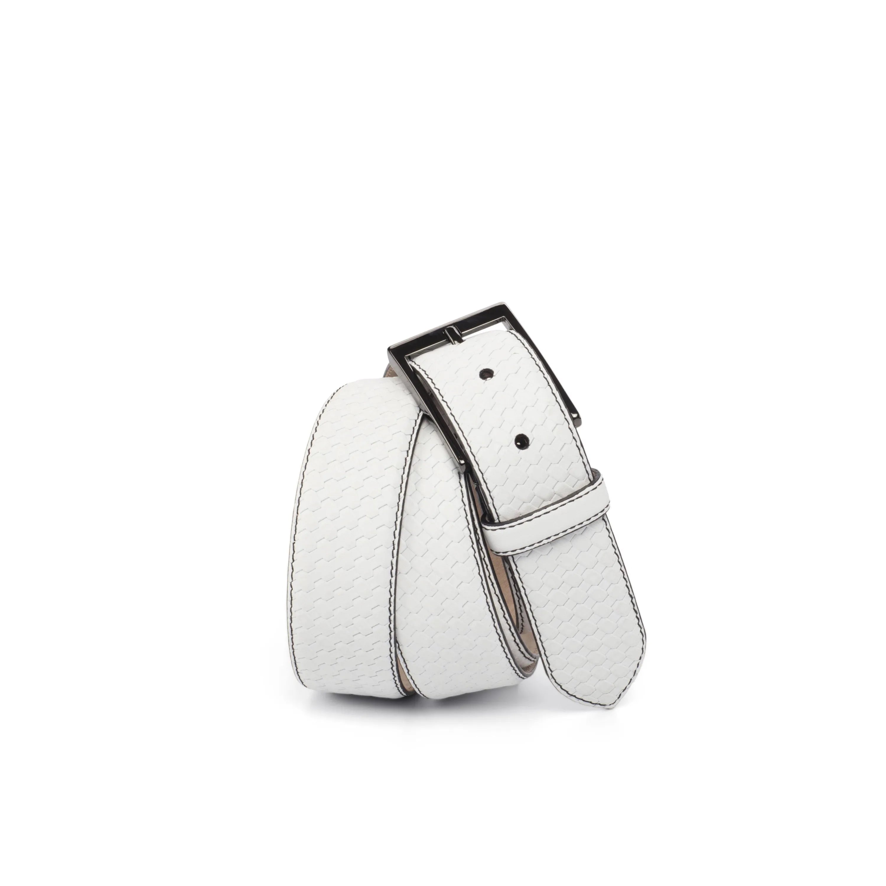 Havana Hamptons belt in white leather with black buckle