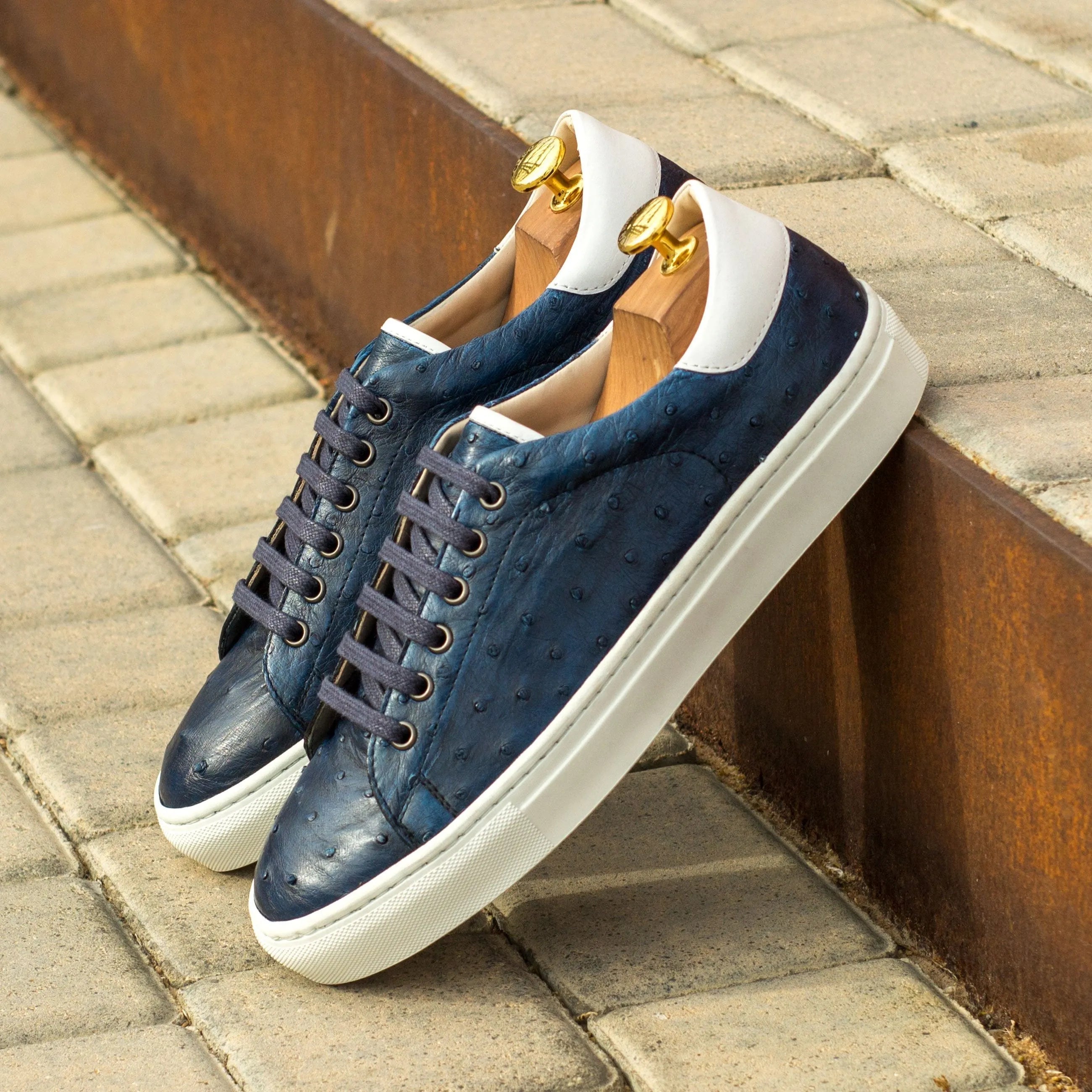 Blue Honovi Trainer Ostrich cupsole sneaker in ostrich leather