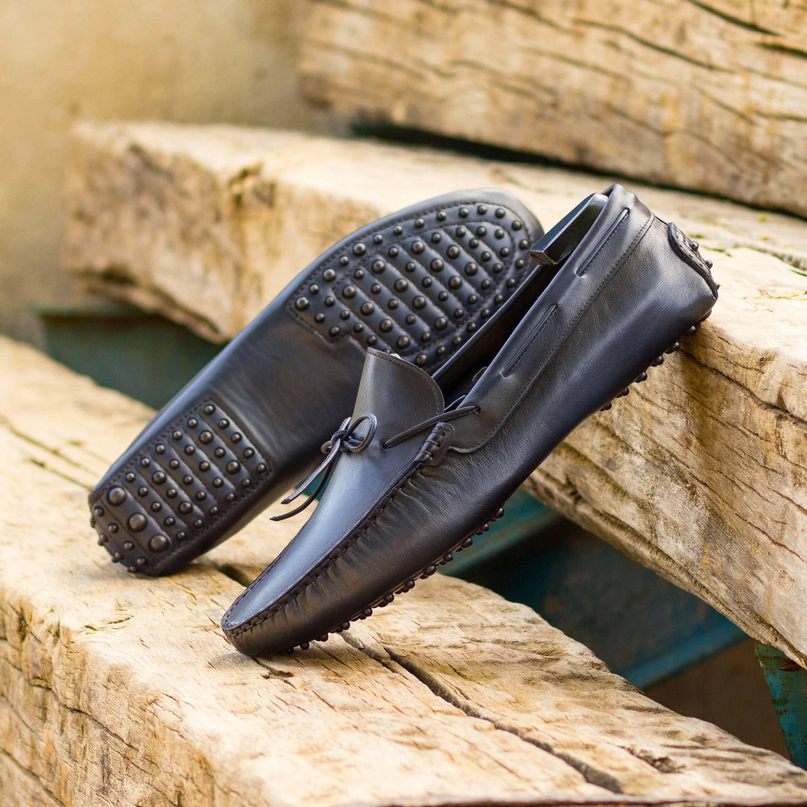 Imperial Driver black leather driving shoes with hand-painted patina