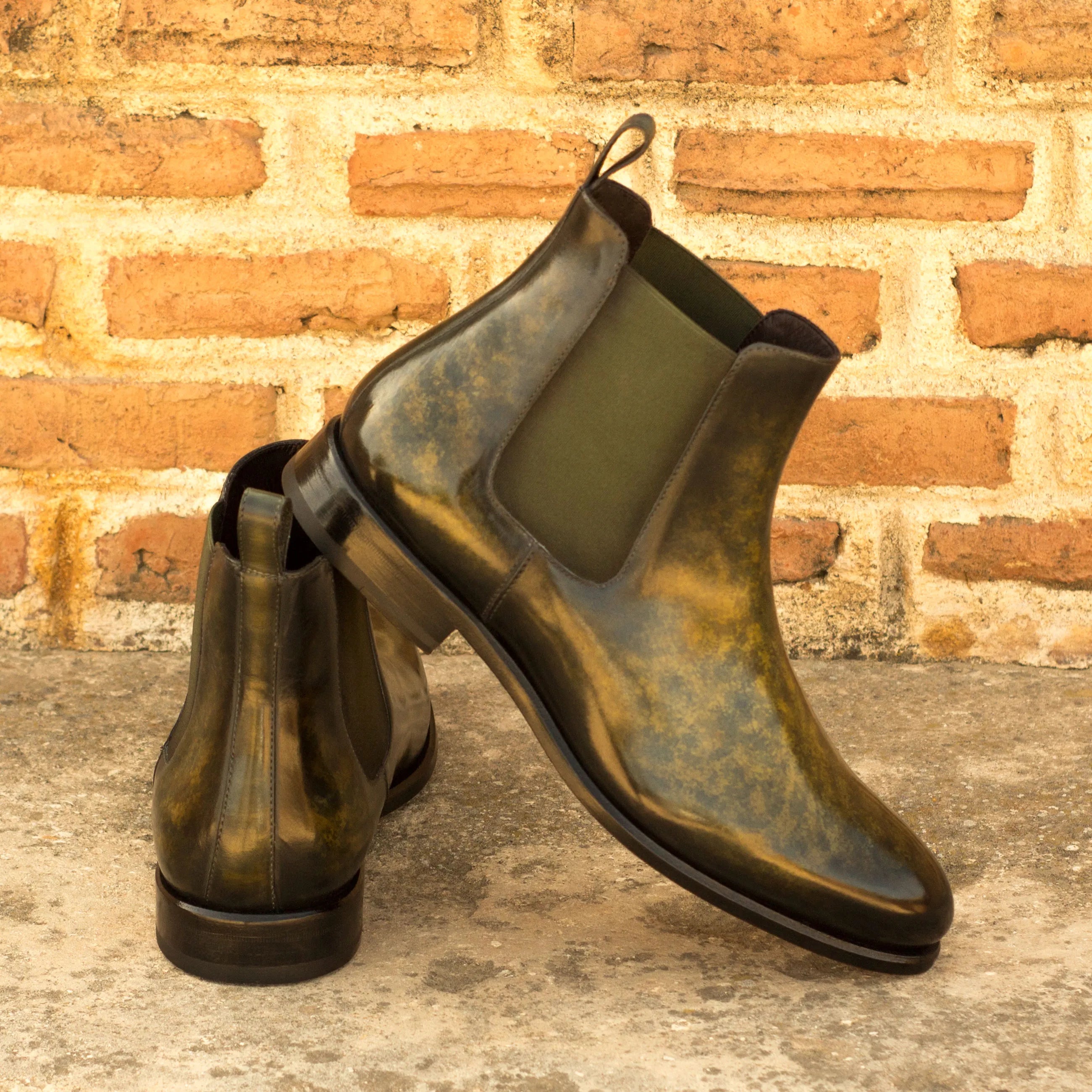 Irish Frank Patina Chelsea boot in olive green leather