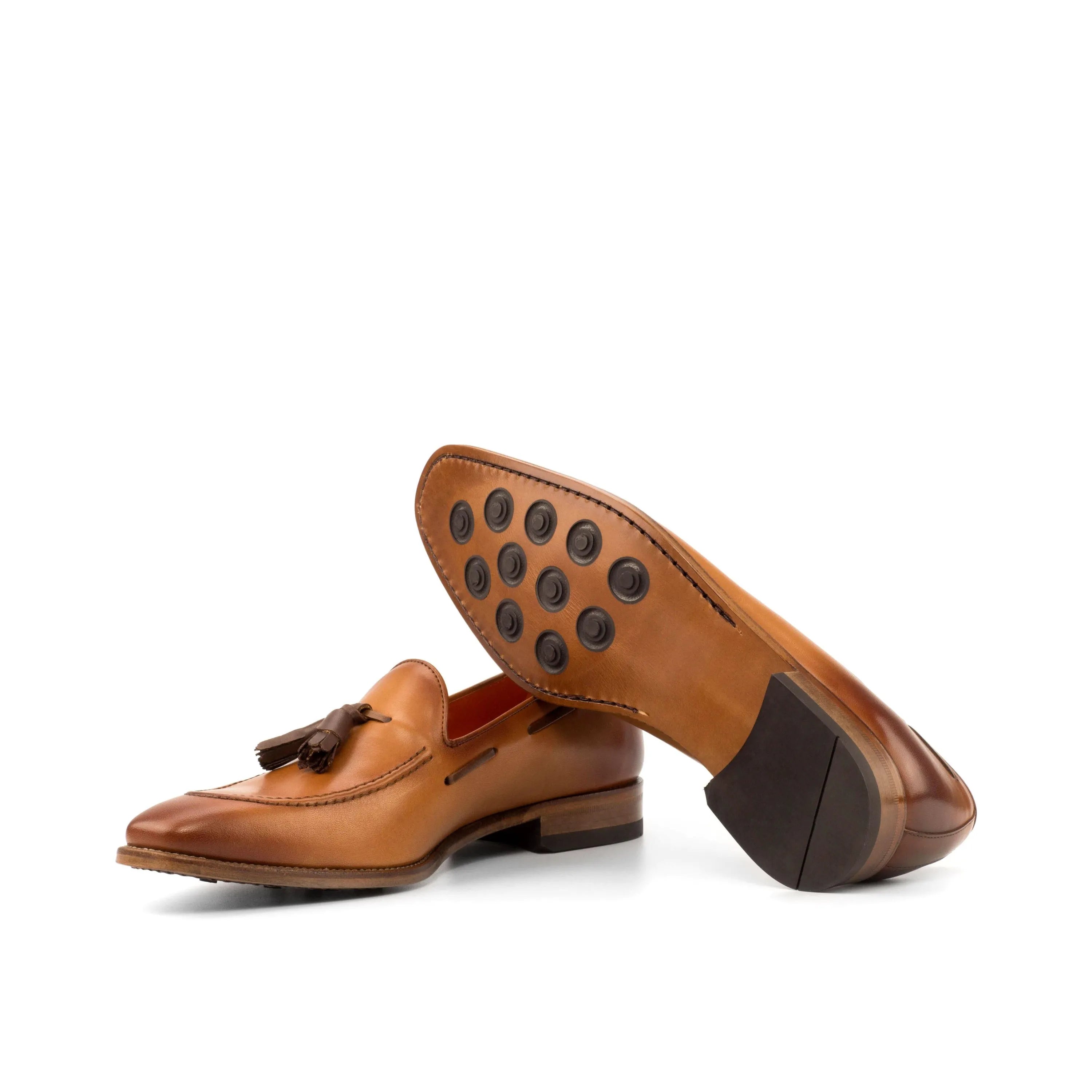 Jag loafers in tan leather with tassels, luxury bespoke shoes for men