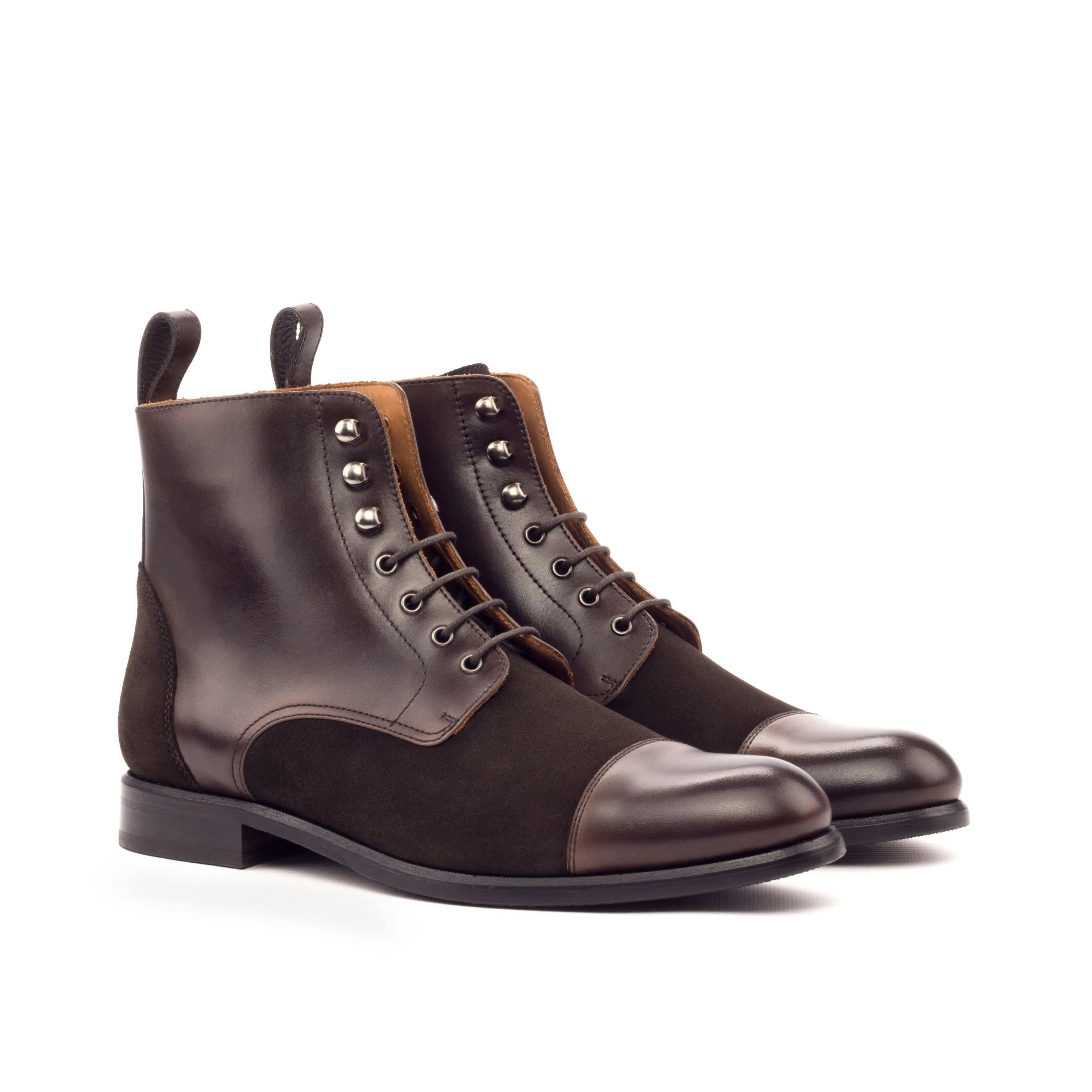 Dark brown Jamila Ladies Captoe Boots II in leather and suede