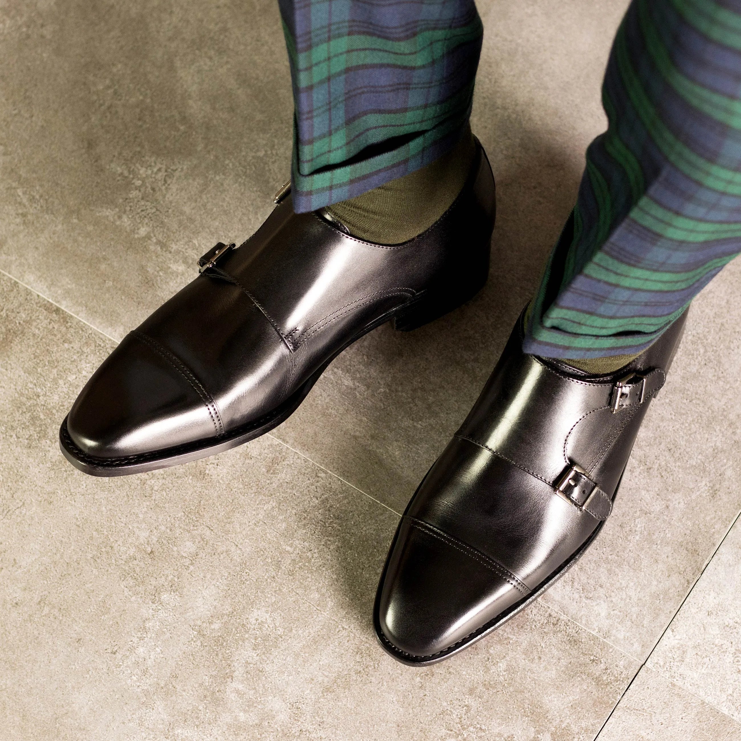 Jking Double Monk black leather fast lane double monk strap shoes