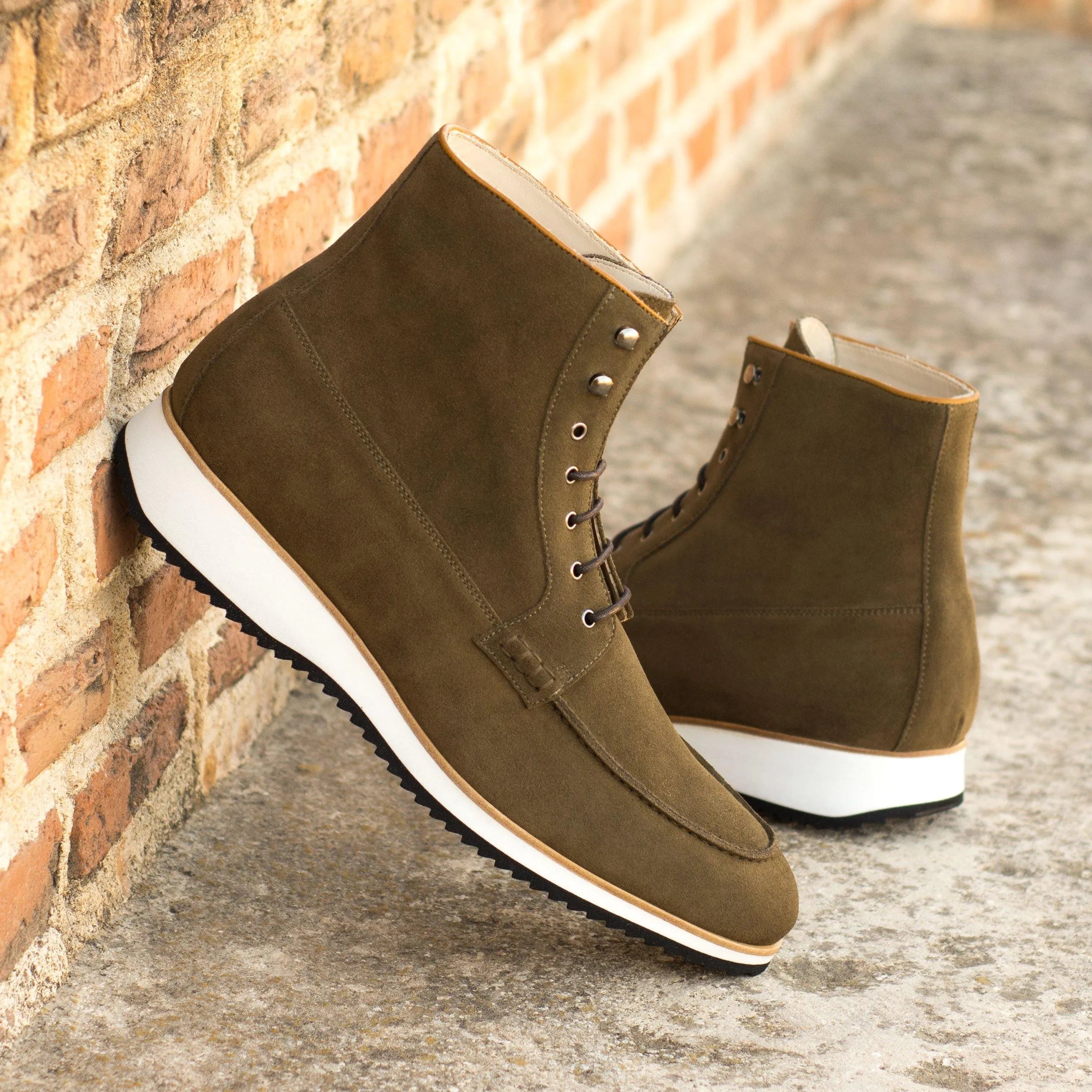 Jmike Moc Boots II olive suede ankle moc boots back view