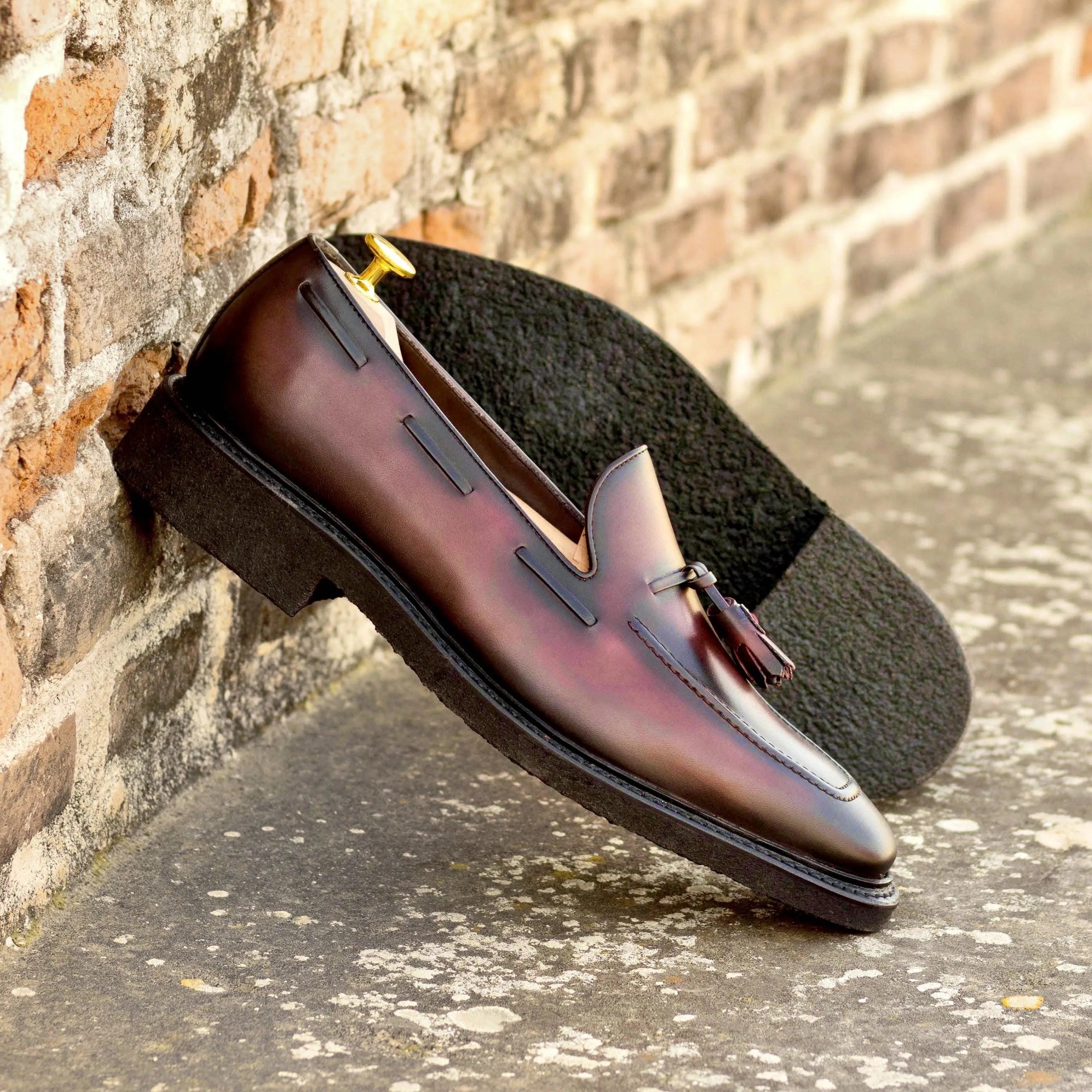 JohnnyD loafers burgundy calf leather tassel loafer for men