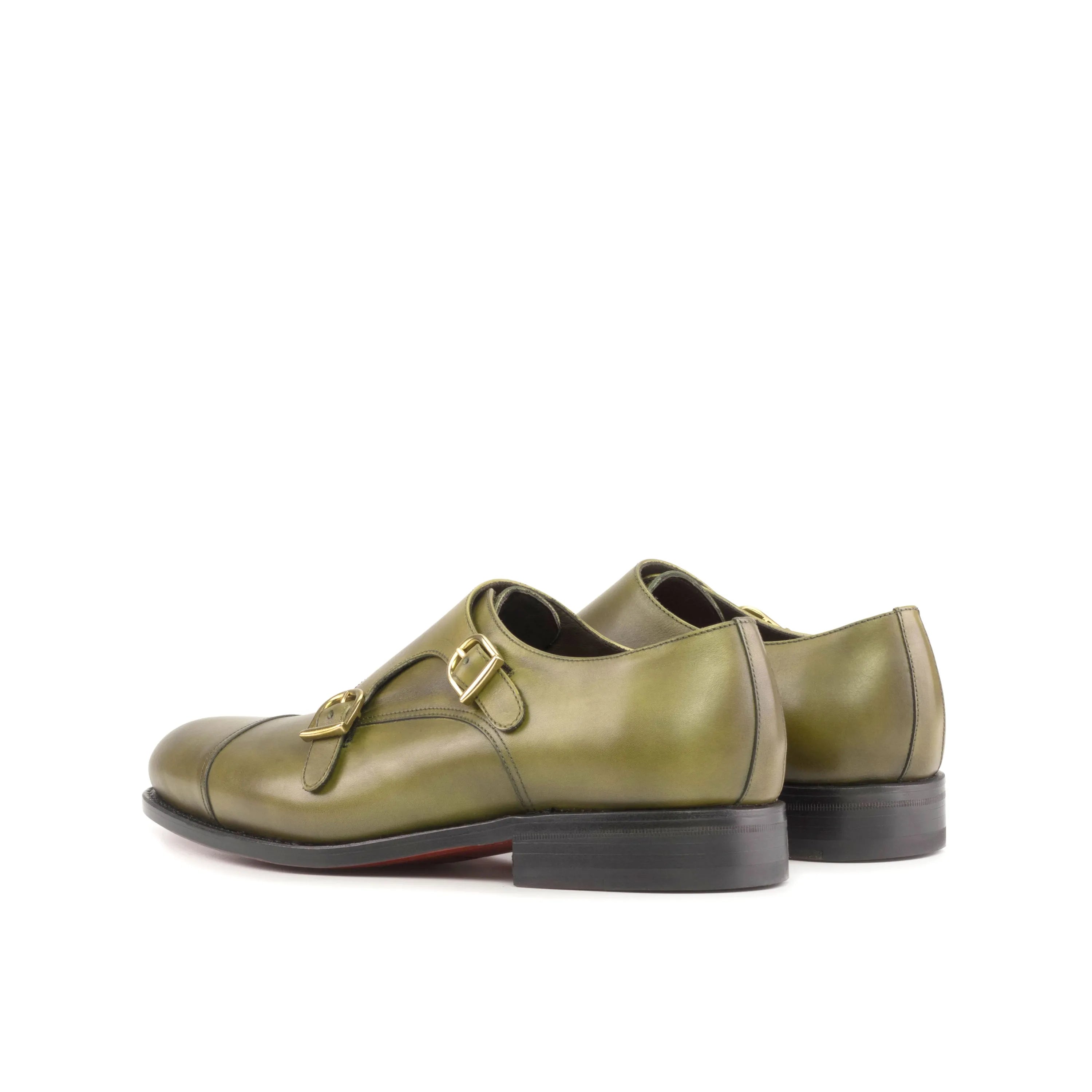 Jorgo double monk shoes in olive green leather, fast lane style