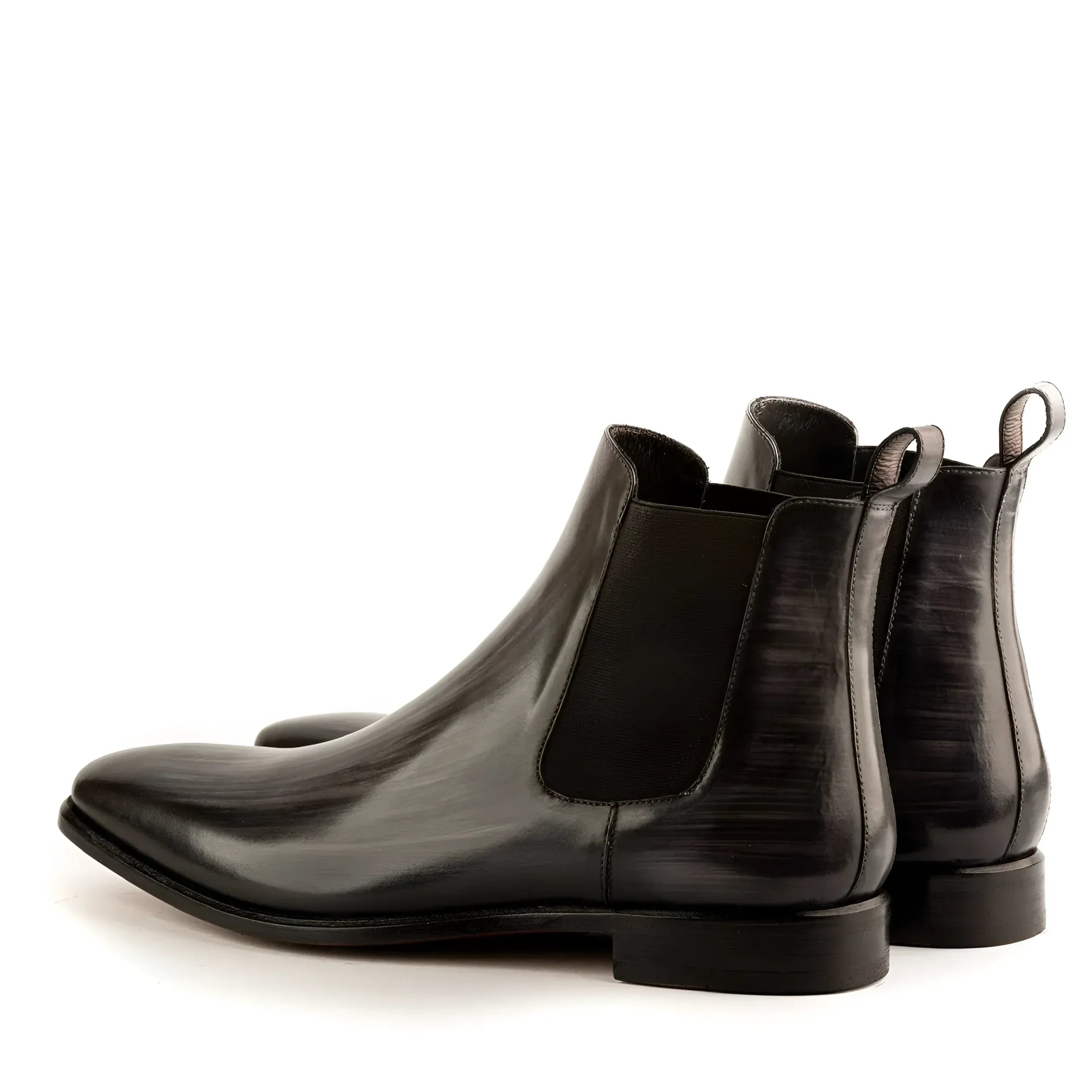 Pair of black leather JT Chelsea patina boots