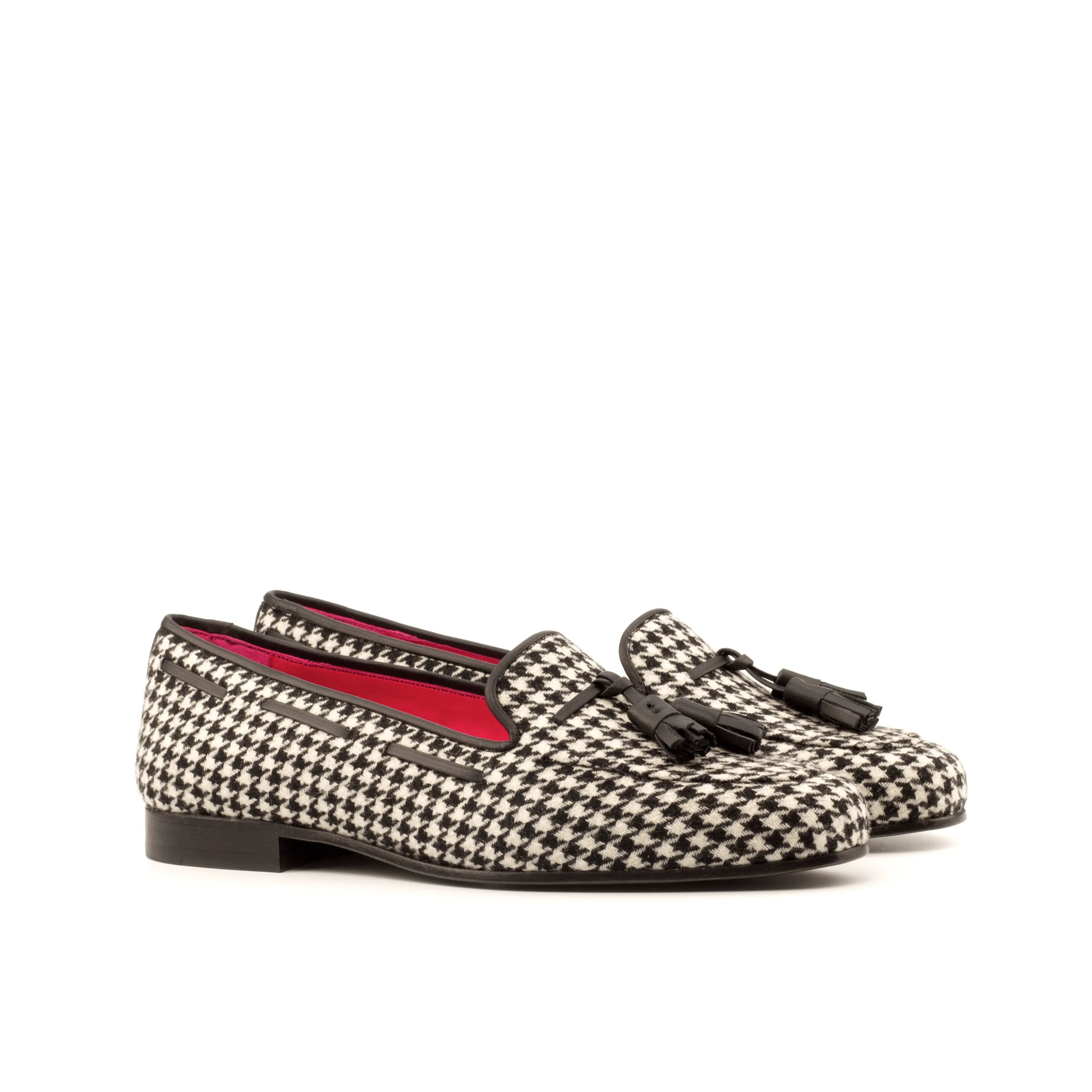 Julia Rose ladies calf leather houndstooth tassel loafers slipon