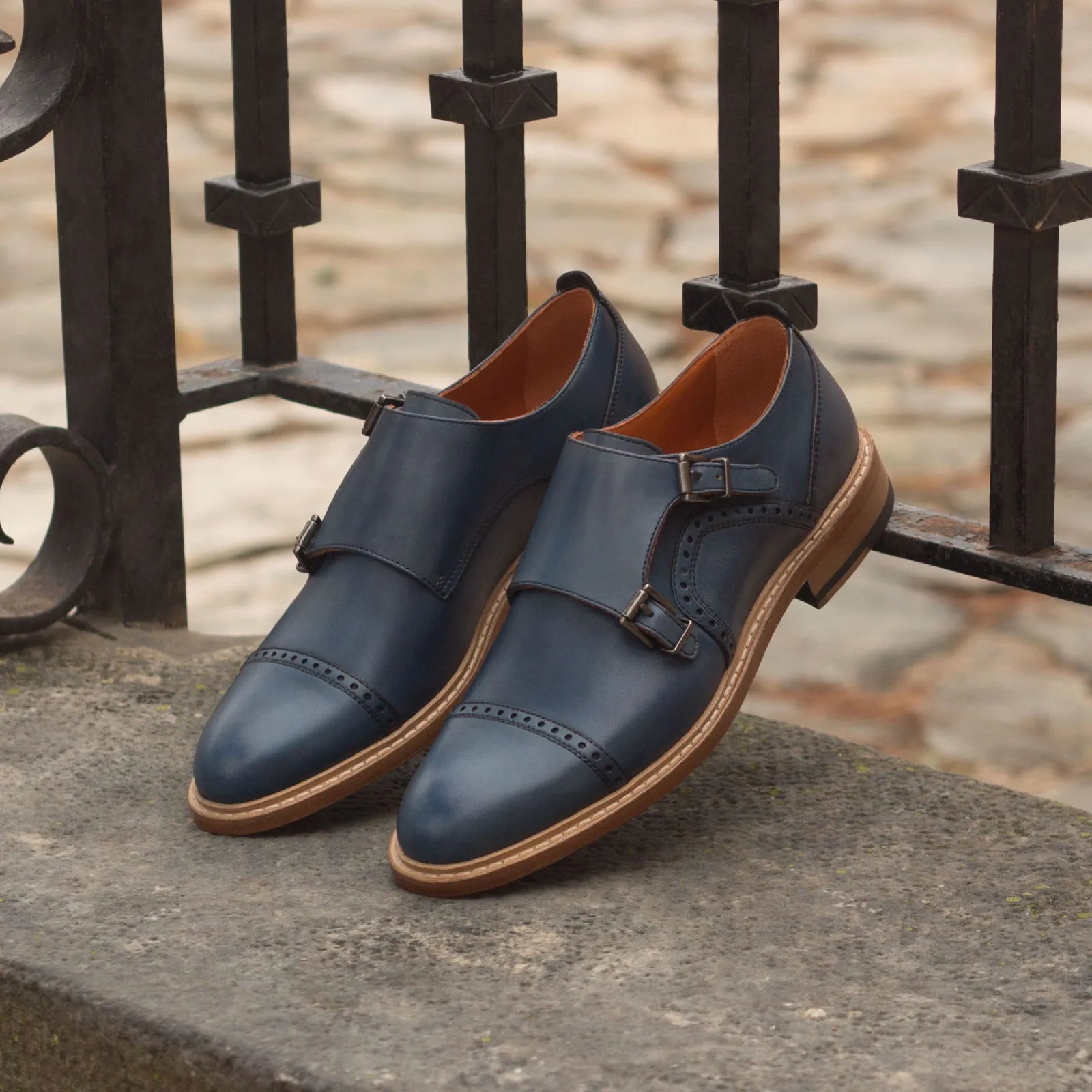 Julieta Woman Double monk strap shoes in blue leather