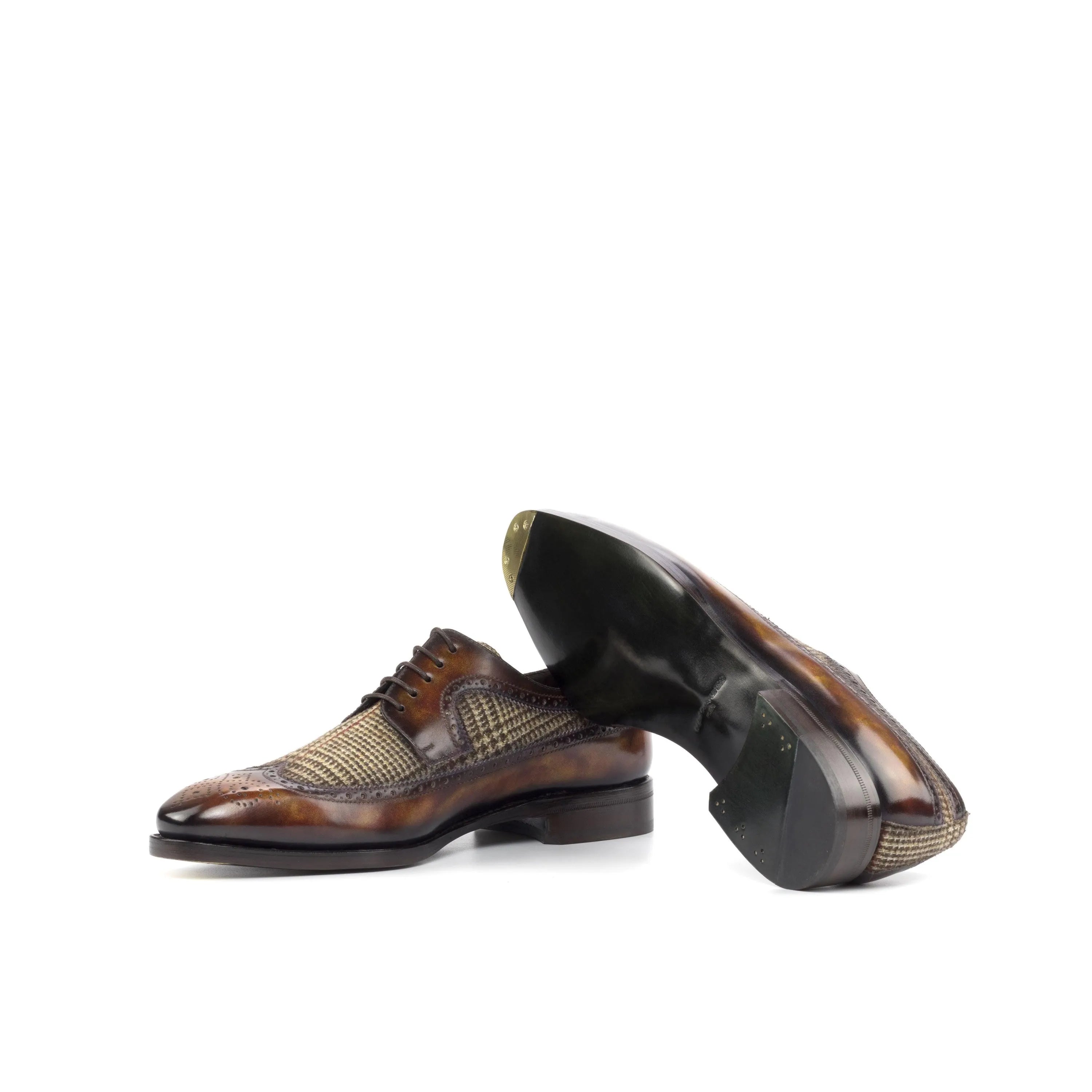Junos patina longwing blucher in brown leather and tweed