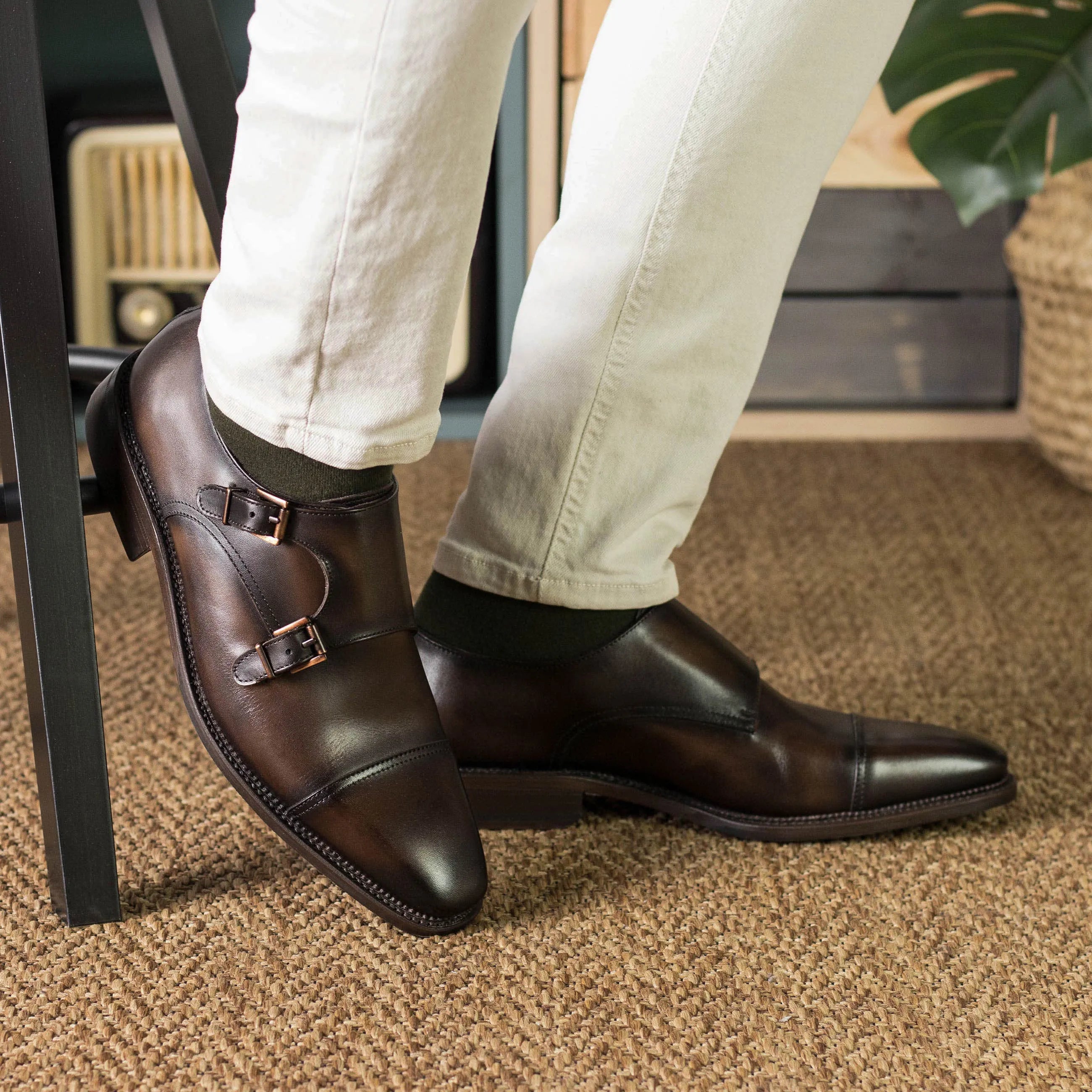 Jupiter Double Monk brown leather double monk strap shoes