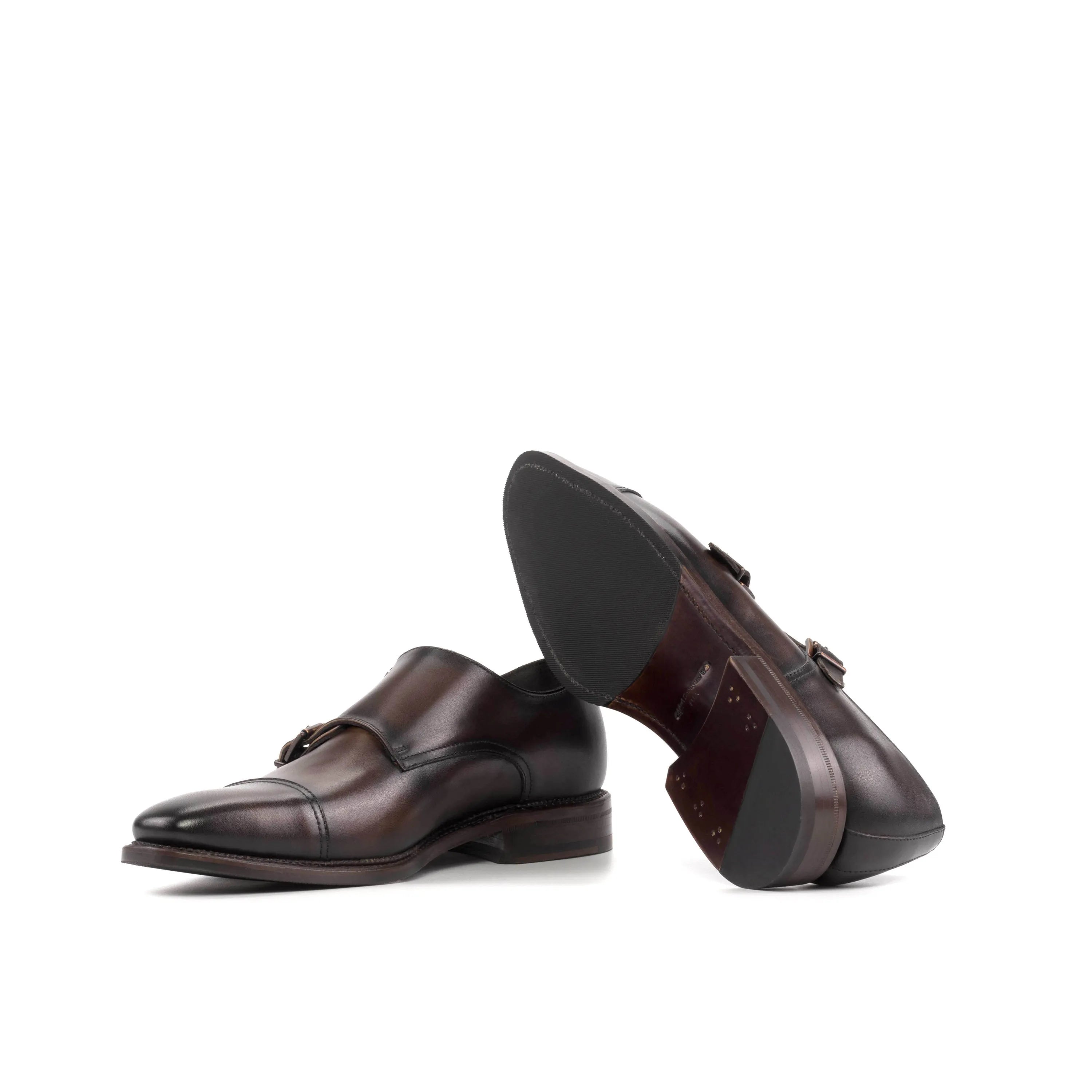 Jupiter Double Monk pair of brown leather shoes, back view