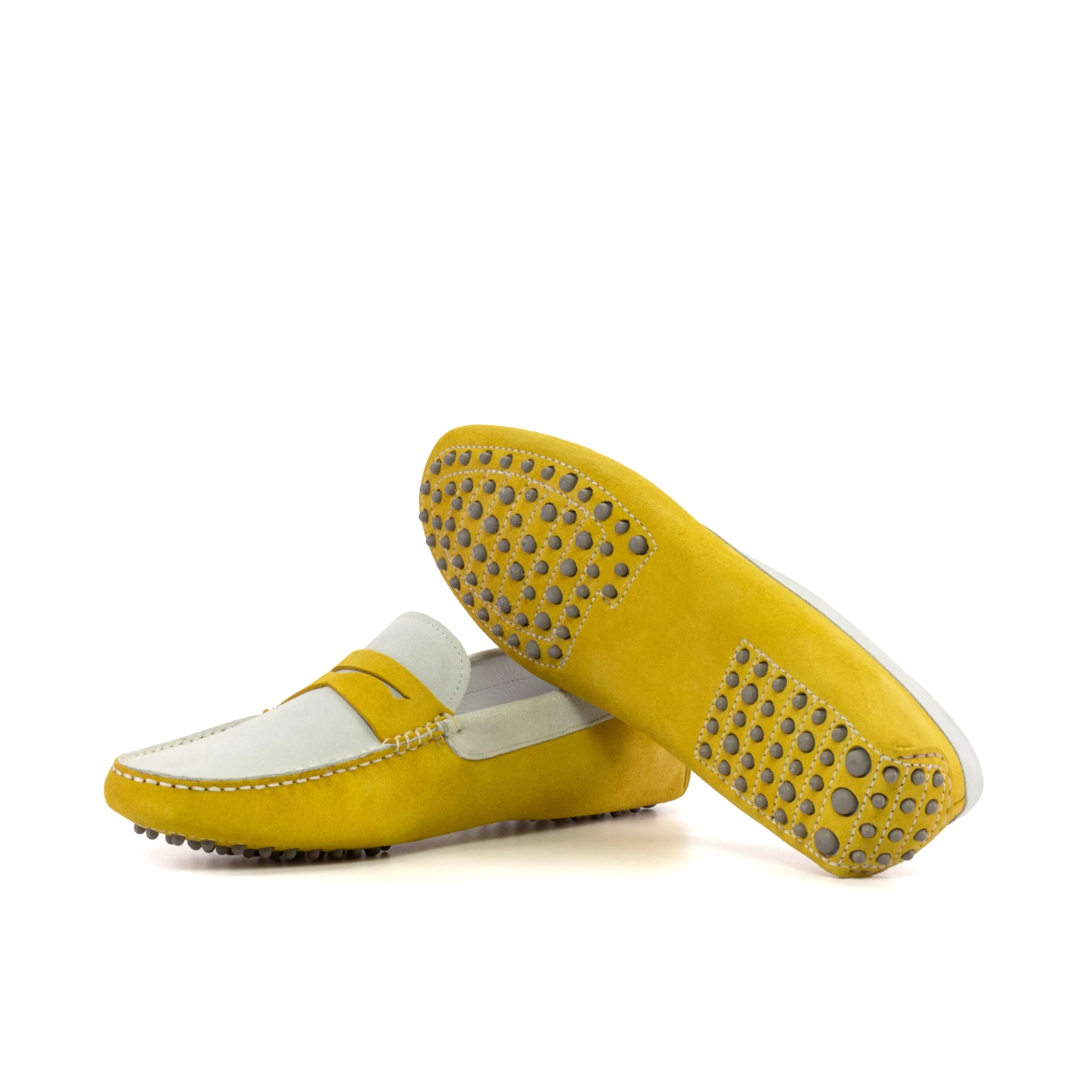 Kalma Driver yellow and white leather driving shoes