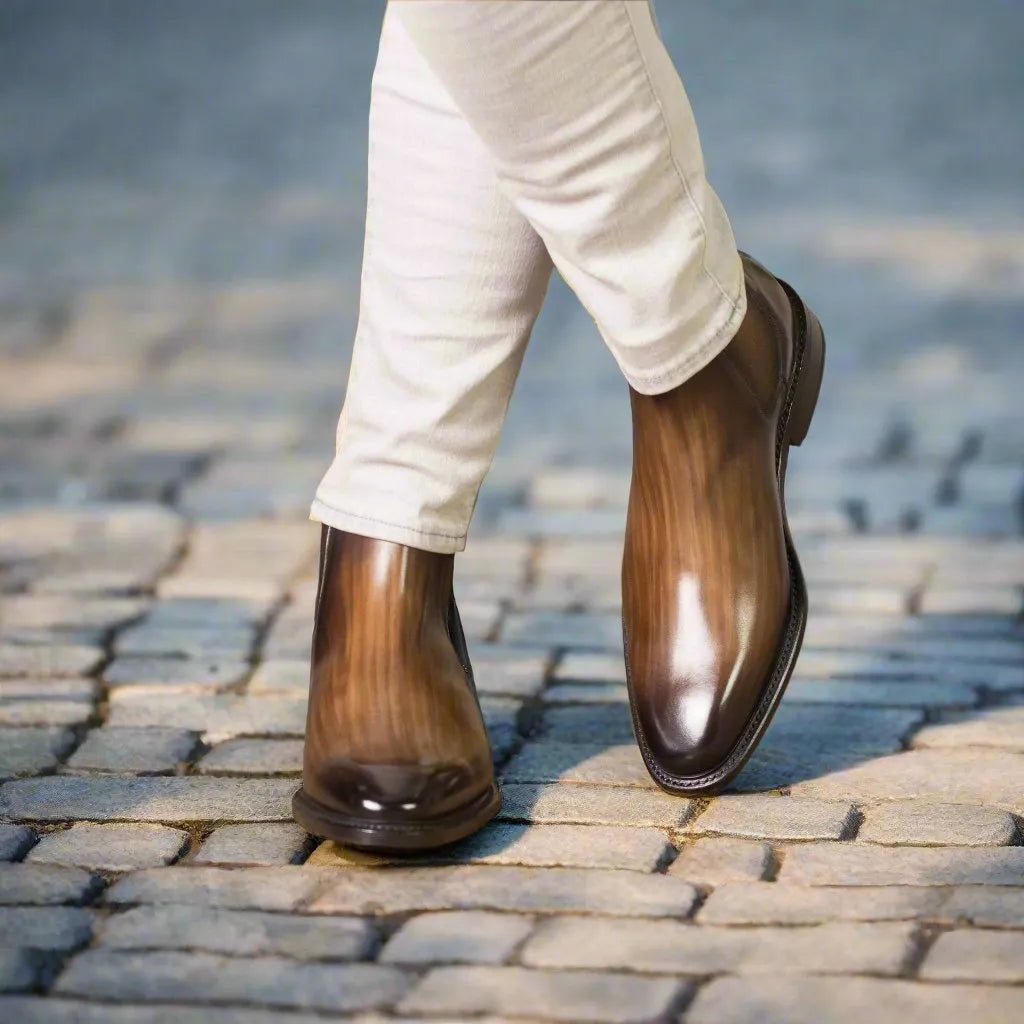 Kennedy patina Chelsea boots in brown leather