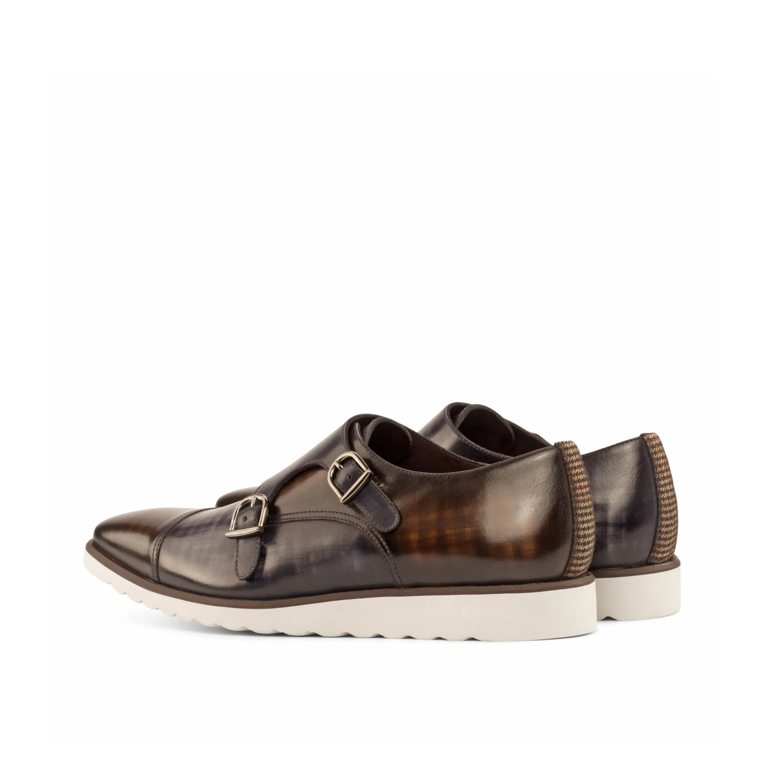 Latric double monk patina brown leather shoes back view