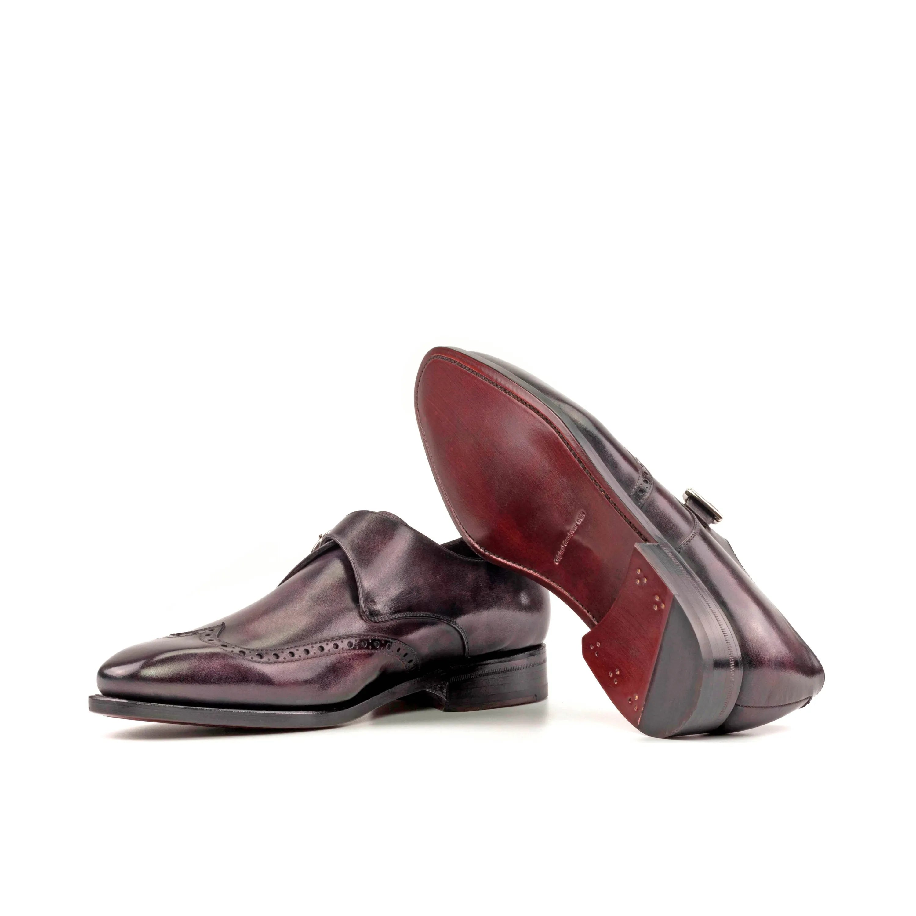 Leemins Patina Single monk burgundy leather shoes pair