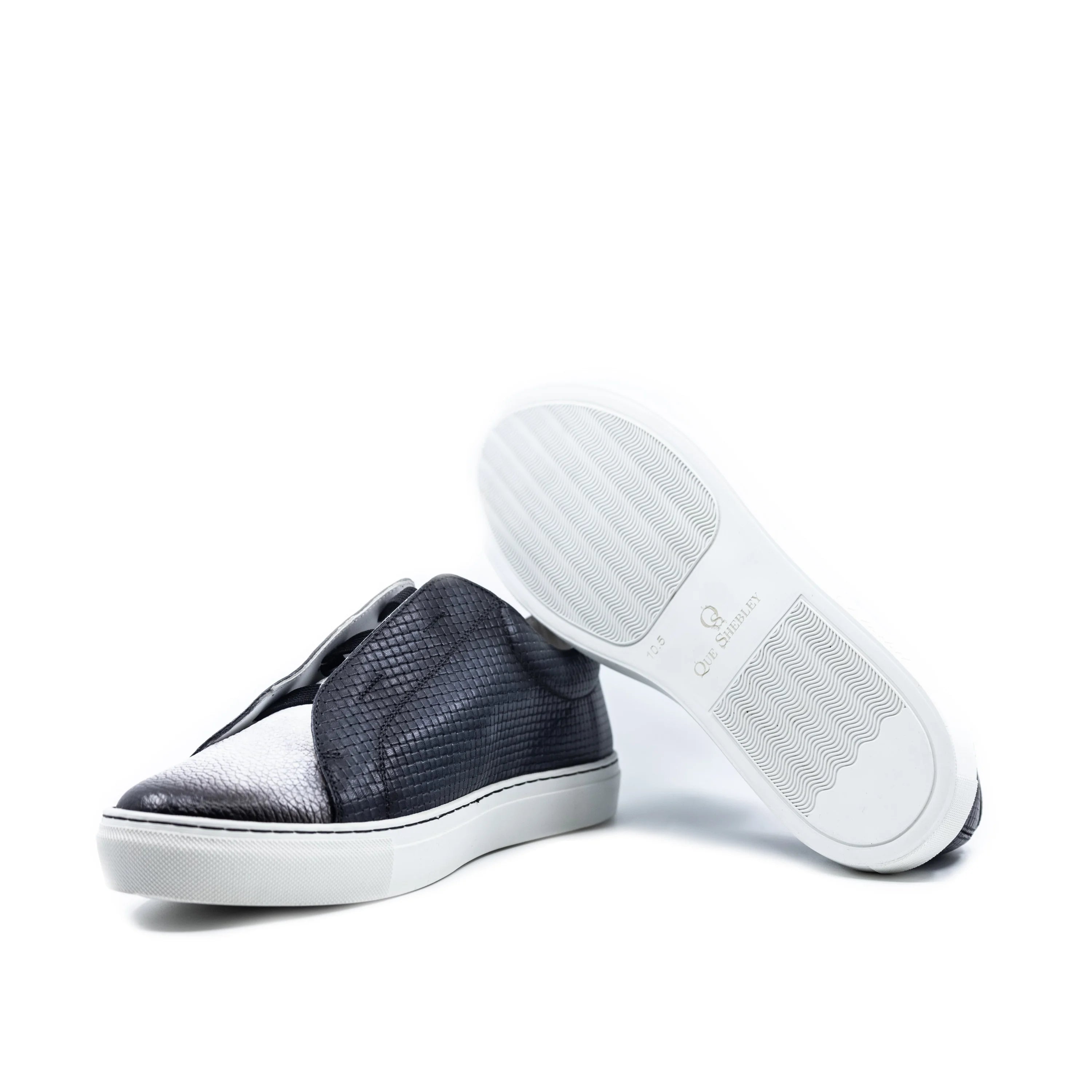 Leo19 Gavin laceless sneaker in black silver Italian leather with white sole