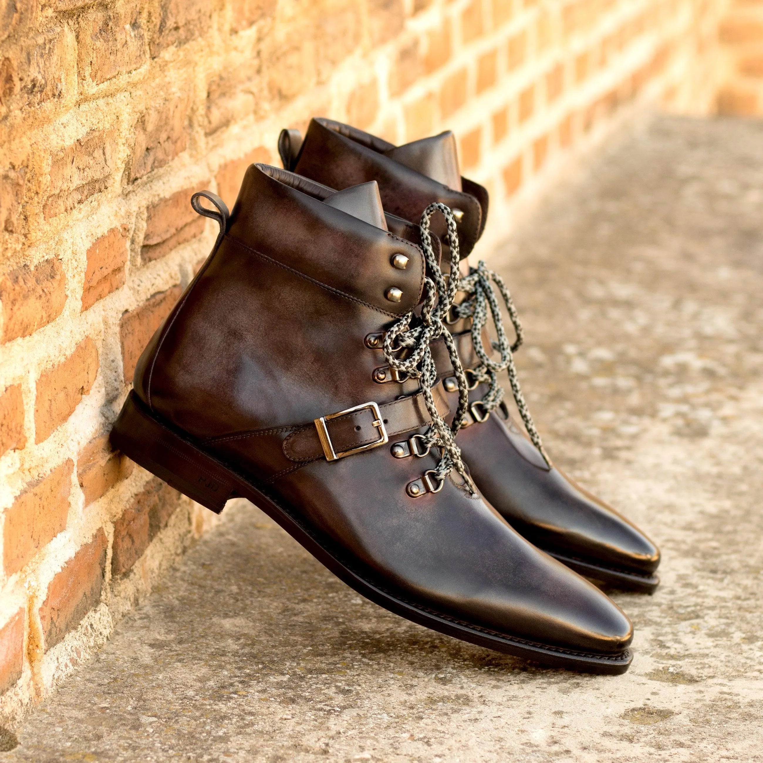 Lhotse Patina hiking boots: leather ankle with buckle detail