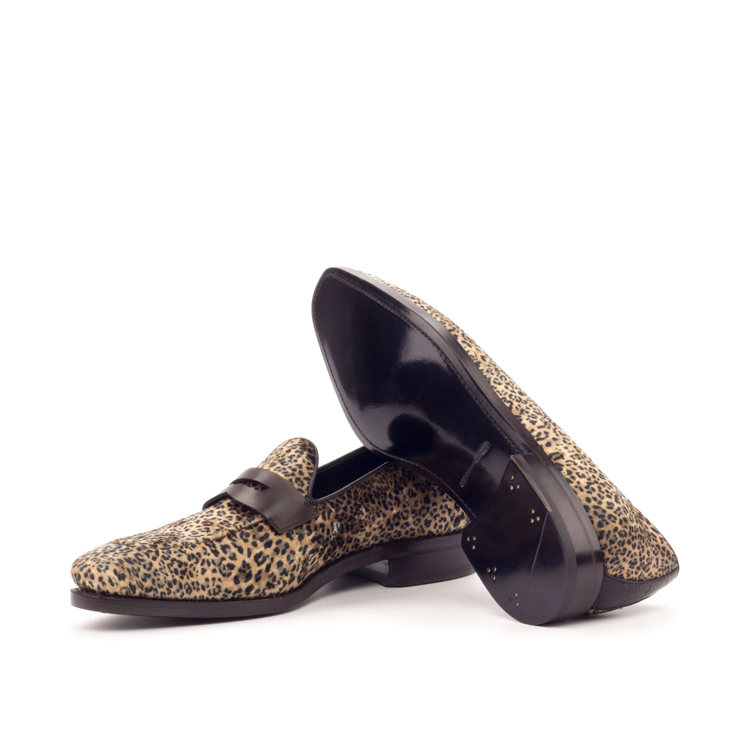 Livernois loafers in leopard print leather, luxury bespoke shoes for men