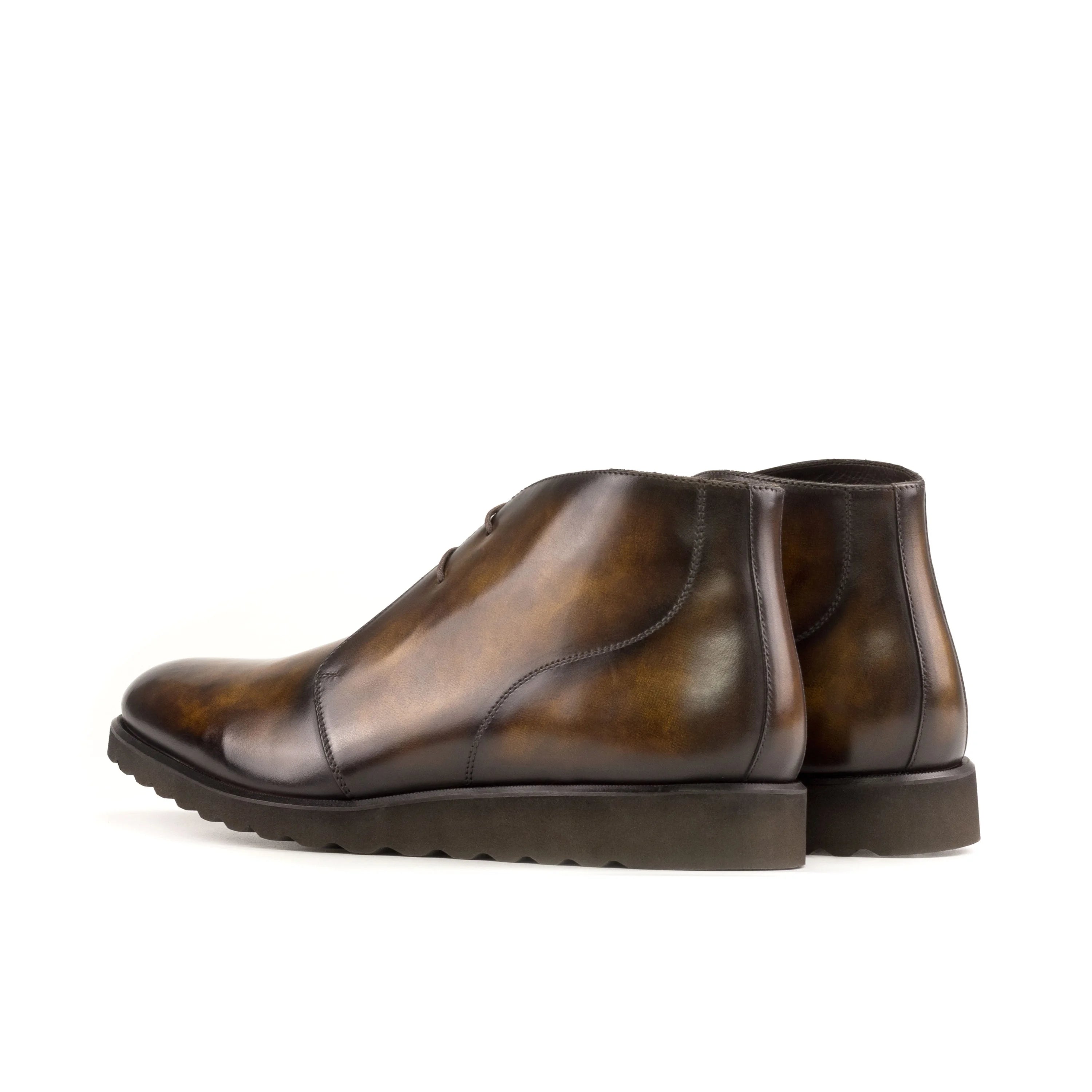 Lopez Patina Chukka Boots in brown leather with distressed patina finish