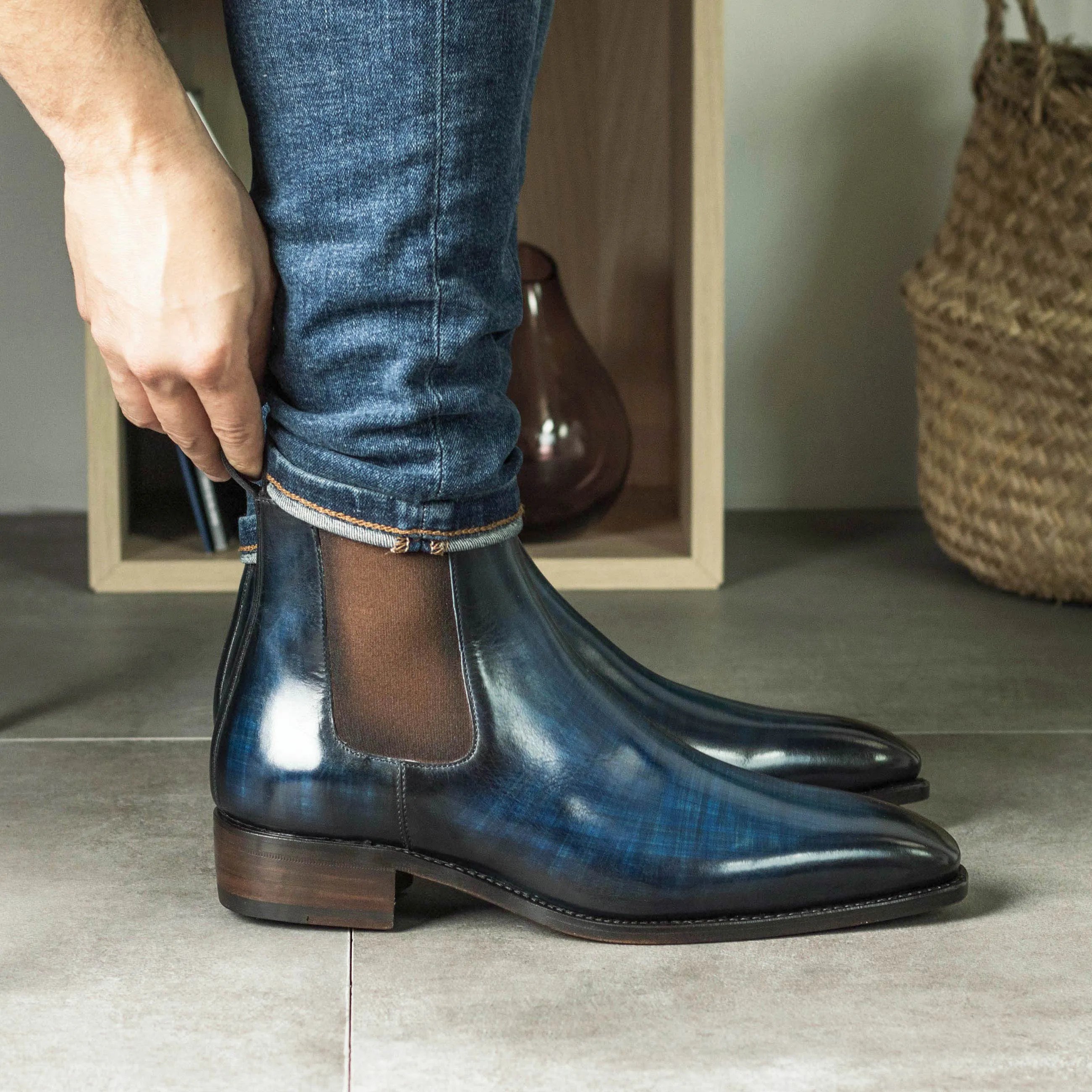 Lordpaul Patina Chelsea boots in blue leather