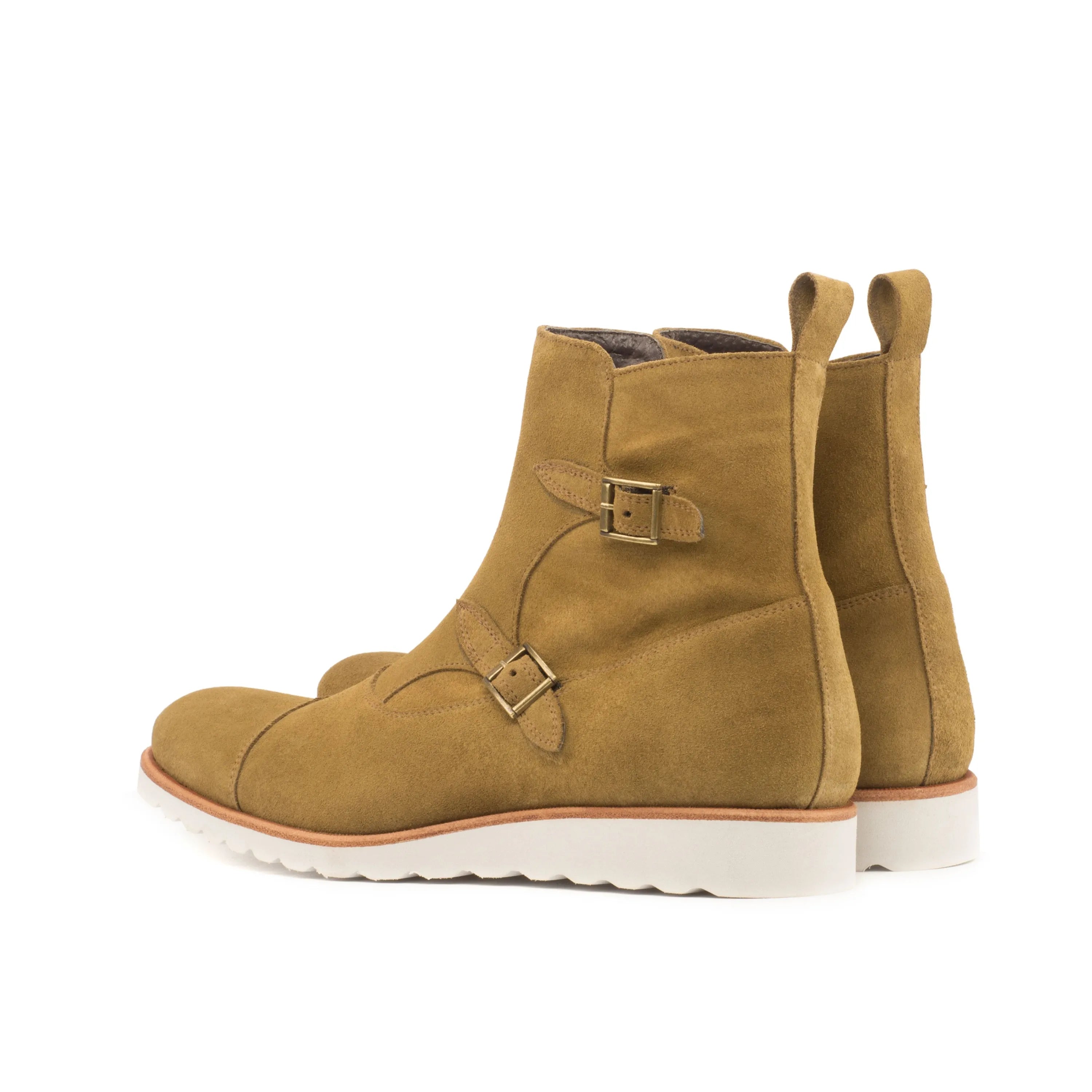 Tan suede Luta Octavian boots monk strap back view
