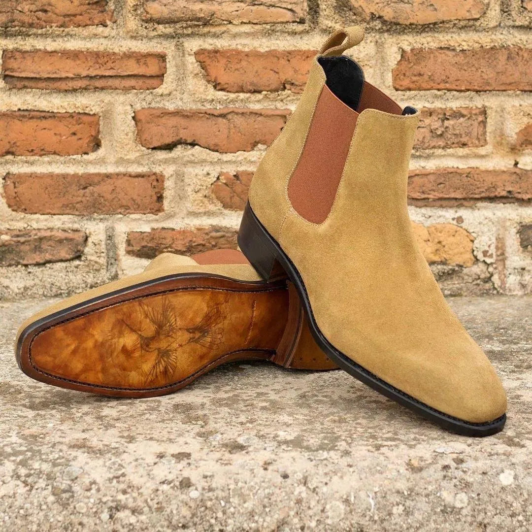 Tan suede Maani Chelsea boots back view