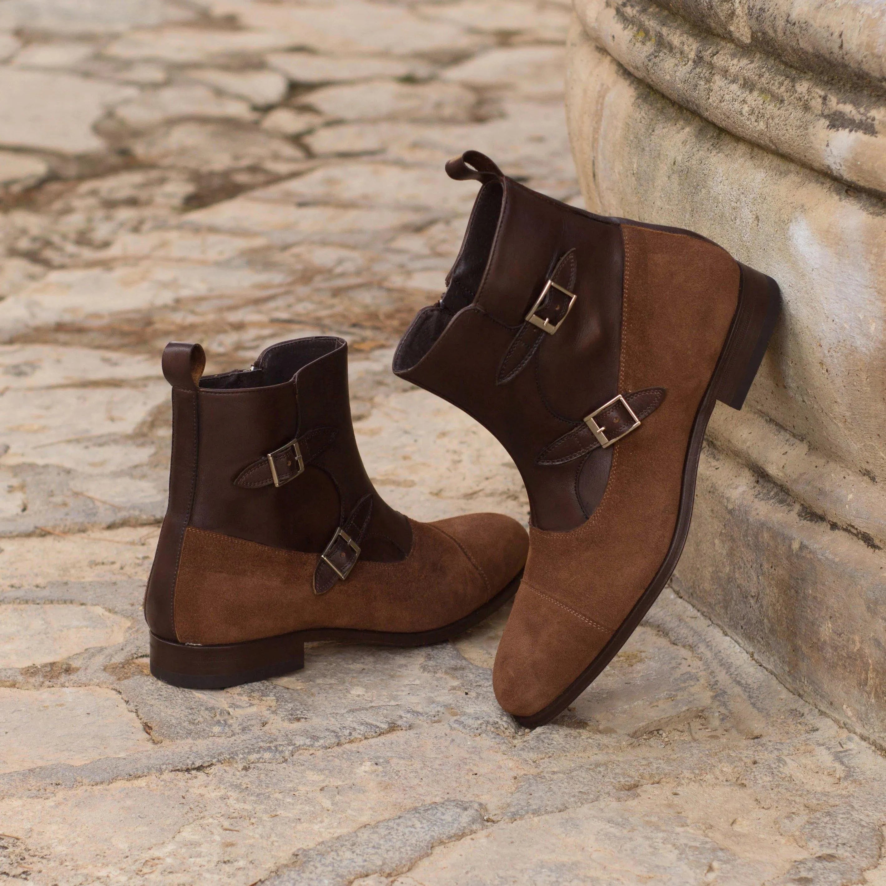 Macha Octavian Boots II two-toned brown leather buckle boots