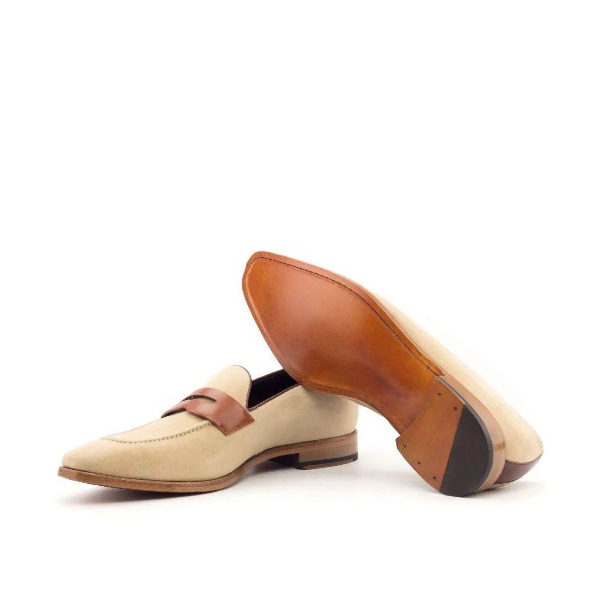 Madi loafers in beige box calf leather, luxury bespoke shoes for men