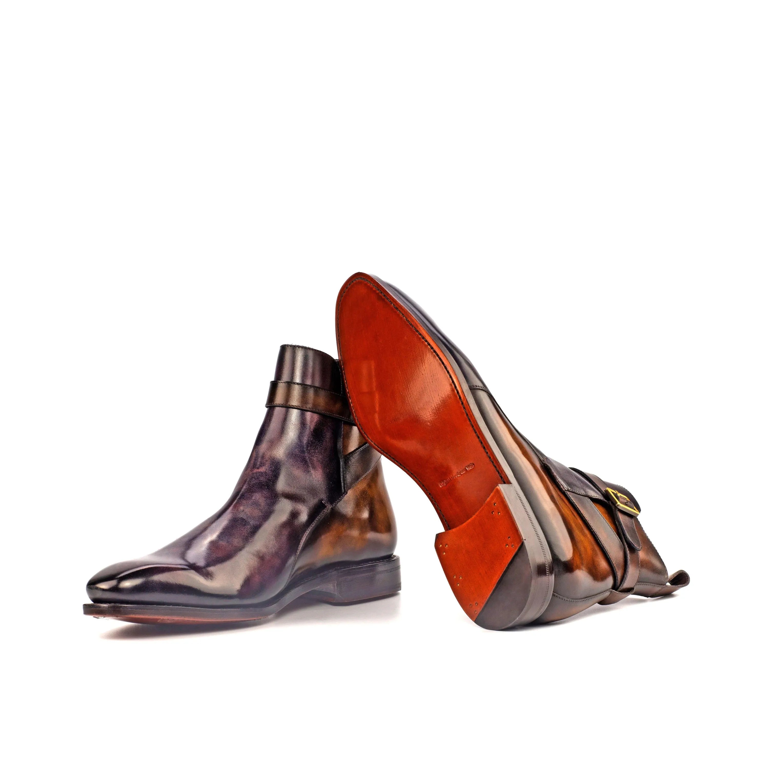 Madrid Jodhpur patina leather buckle boots with crust patina