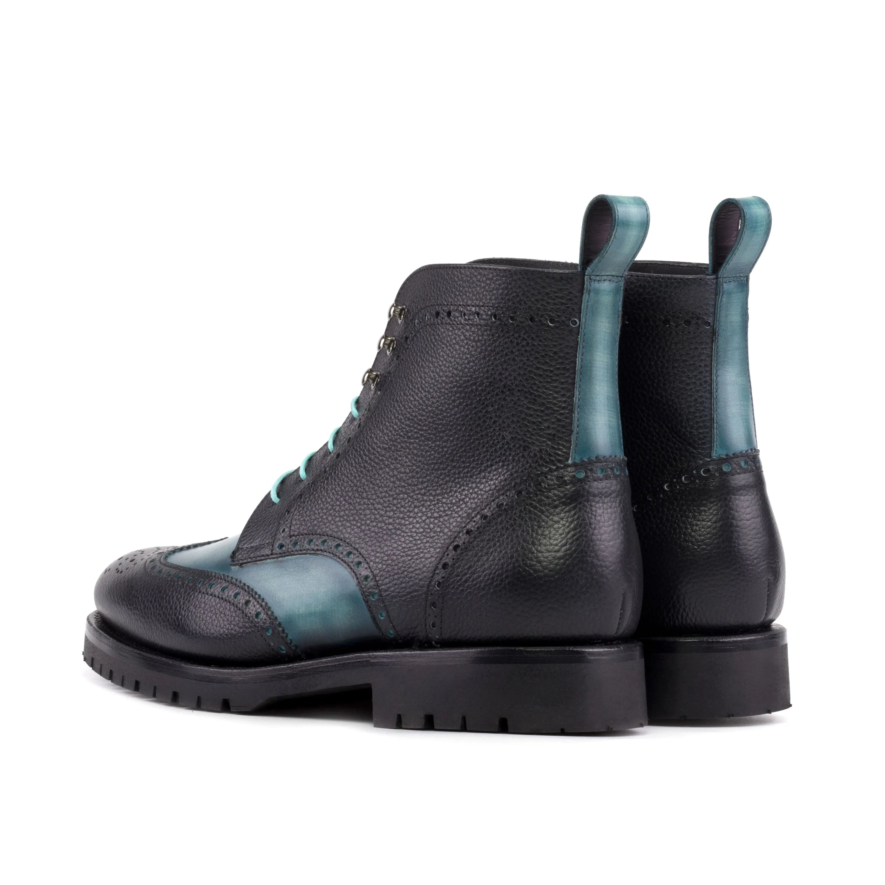 Manolo Patina military brogue boots in leather wingtip style