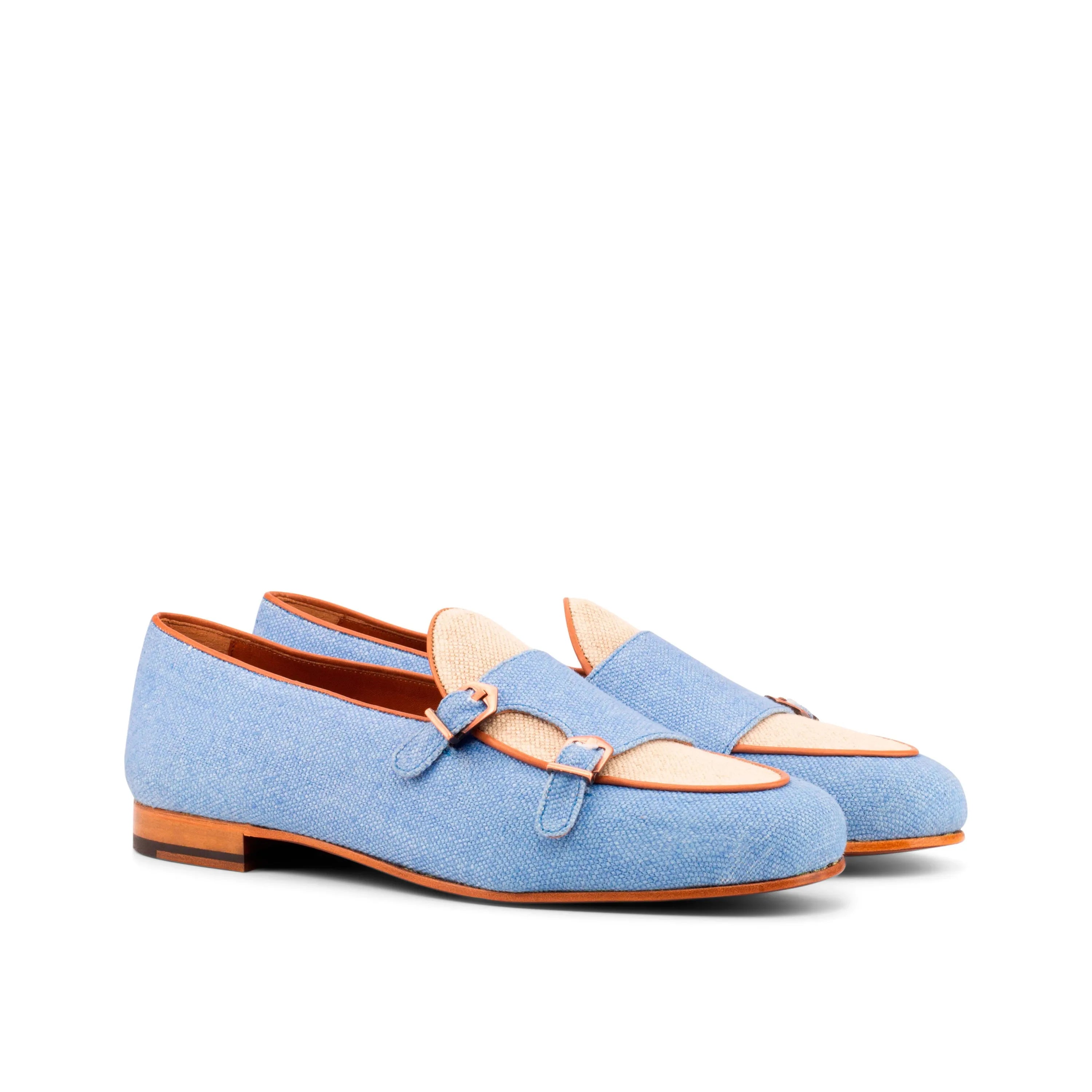 Light blue Marcodan Belgian monk slipper II double monk strap loafers