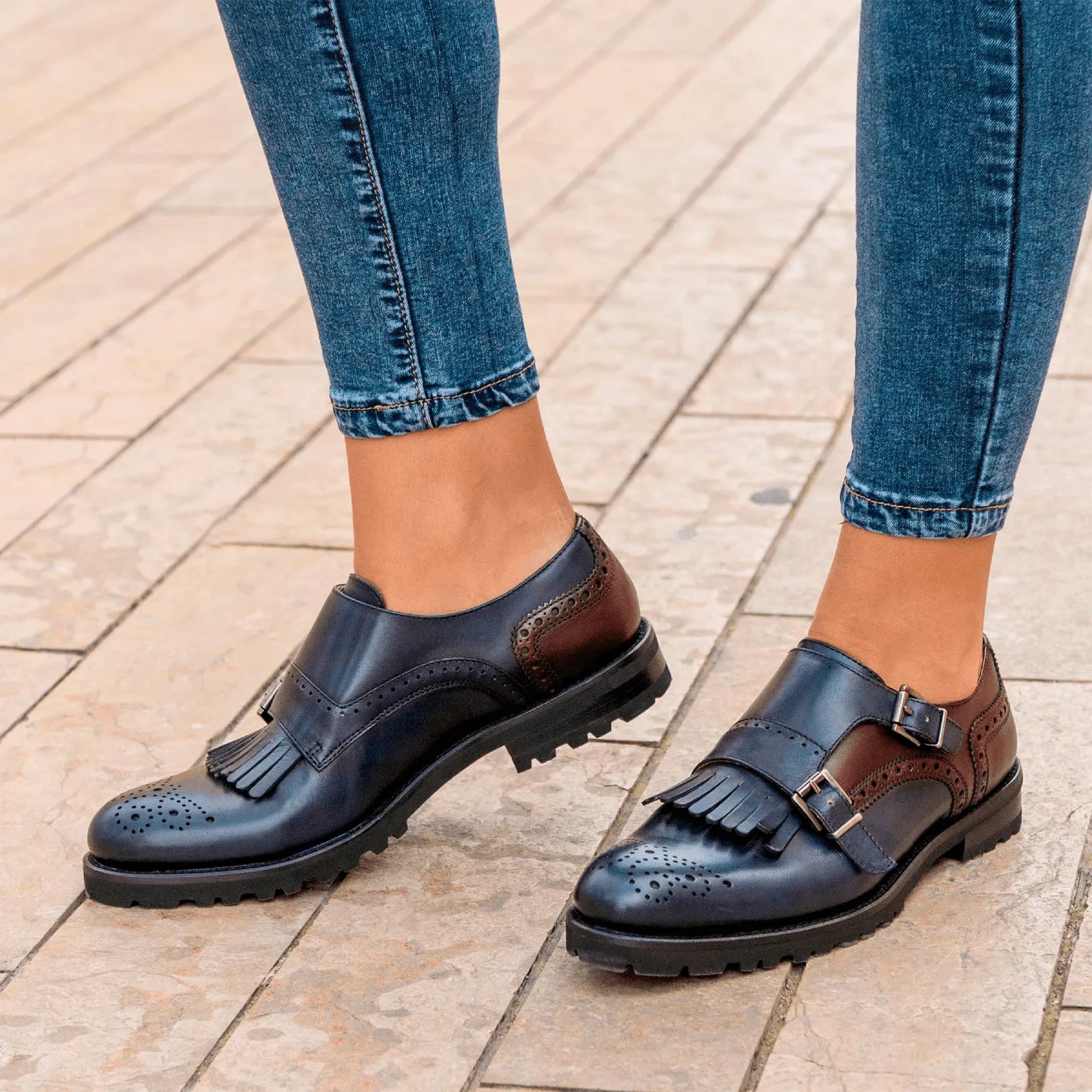 Maryet Kiltie unisex monk strap two-tone painted calf leather shoes