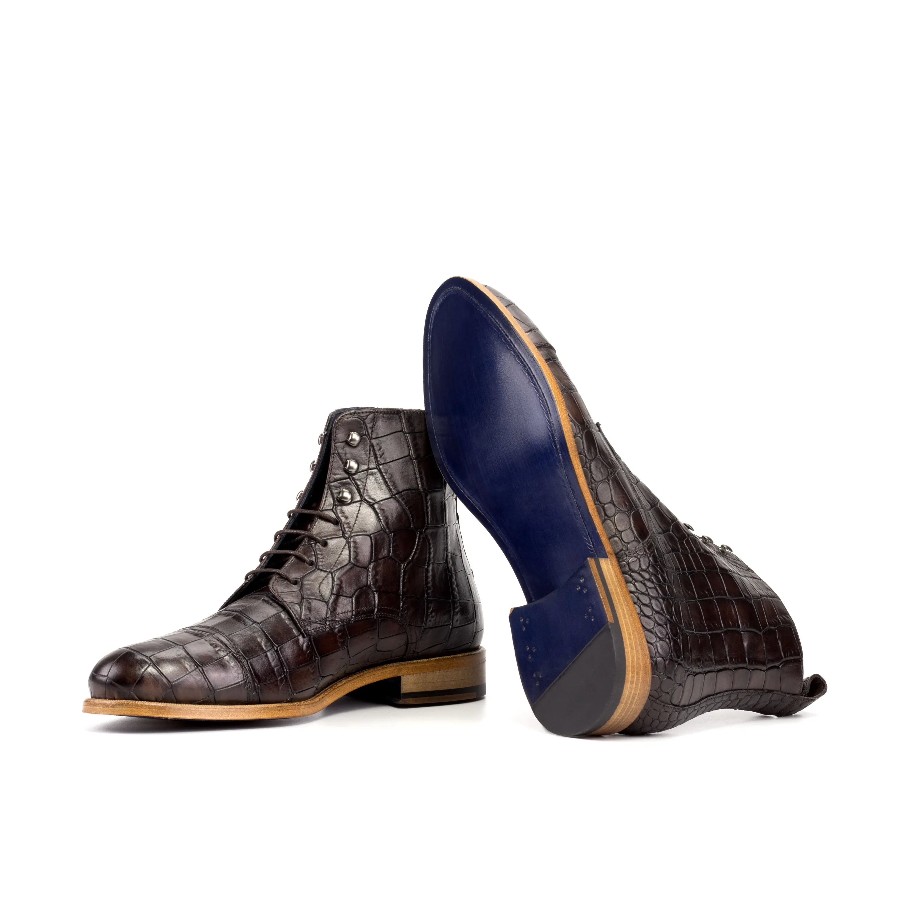Matty jumper boots in brown crocodile-patterned leather