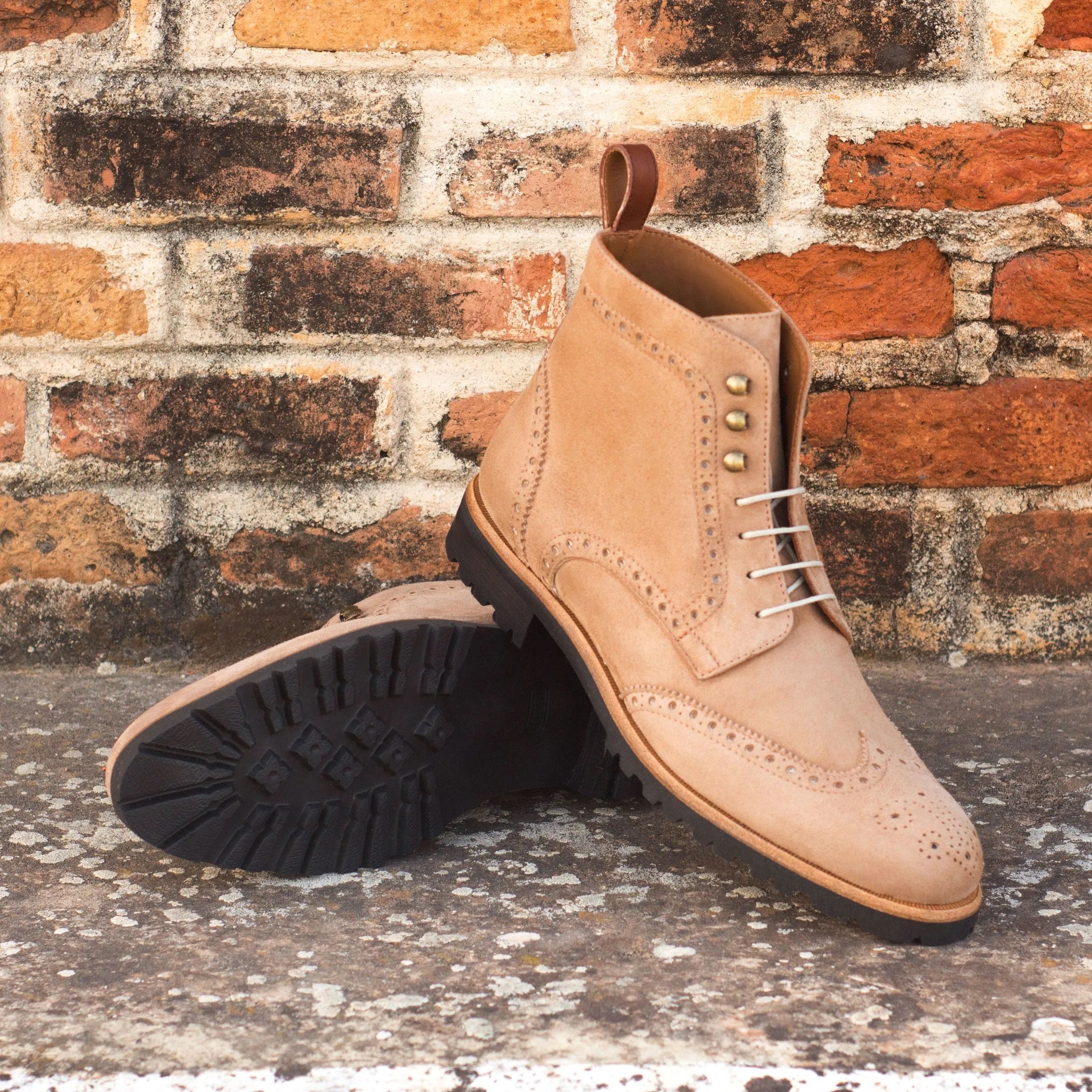 Tan leather wingtip Mayas ladies military brogue boots