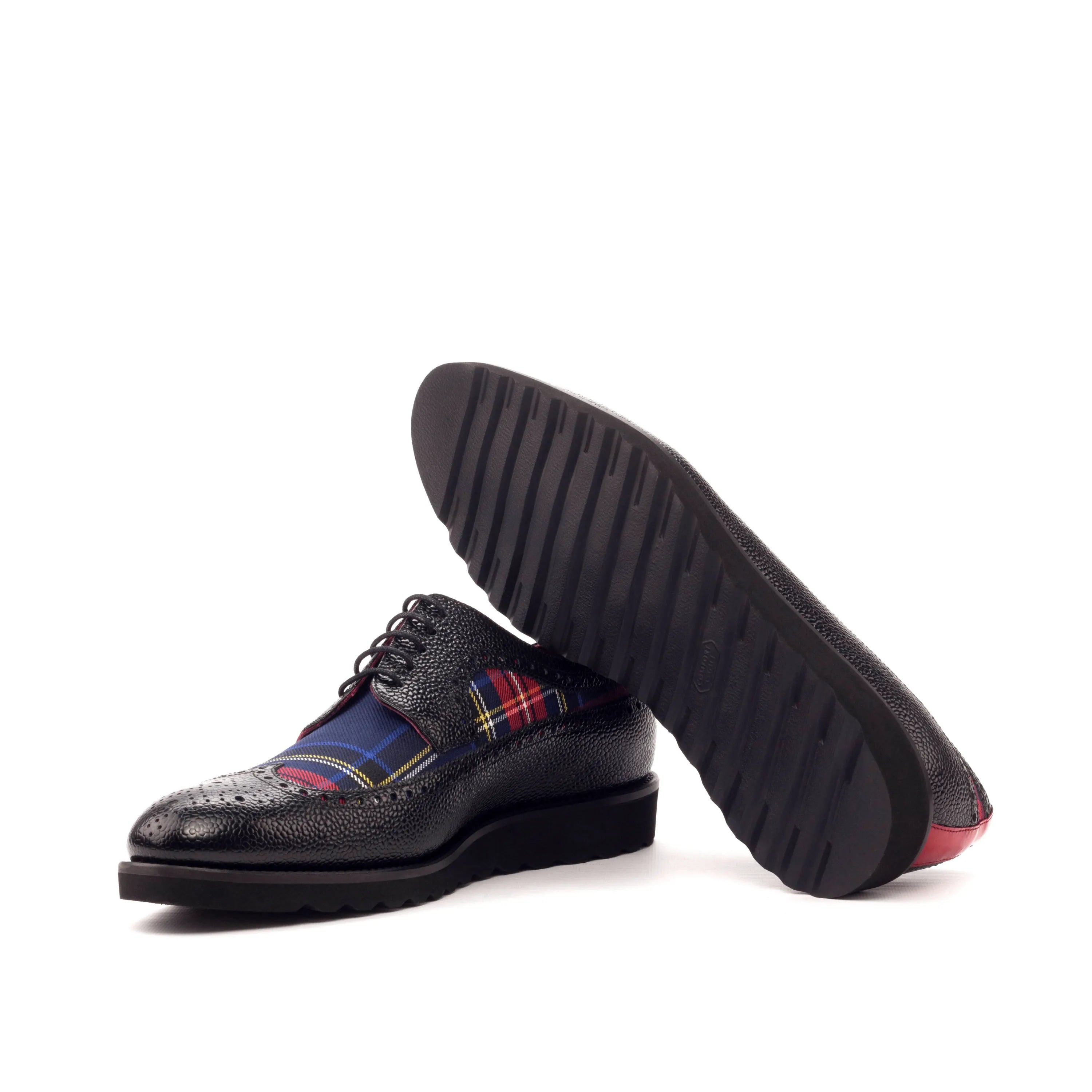 Miltiades longwing blucher black leather plaid dress shoes