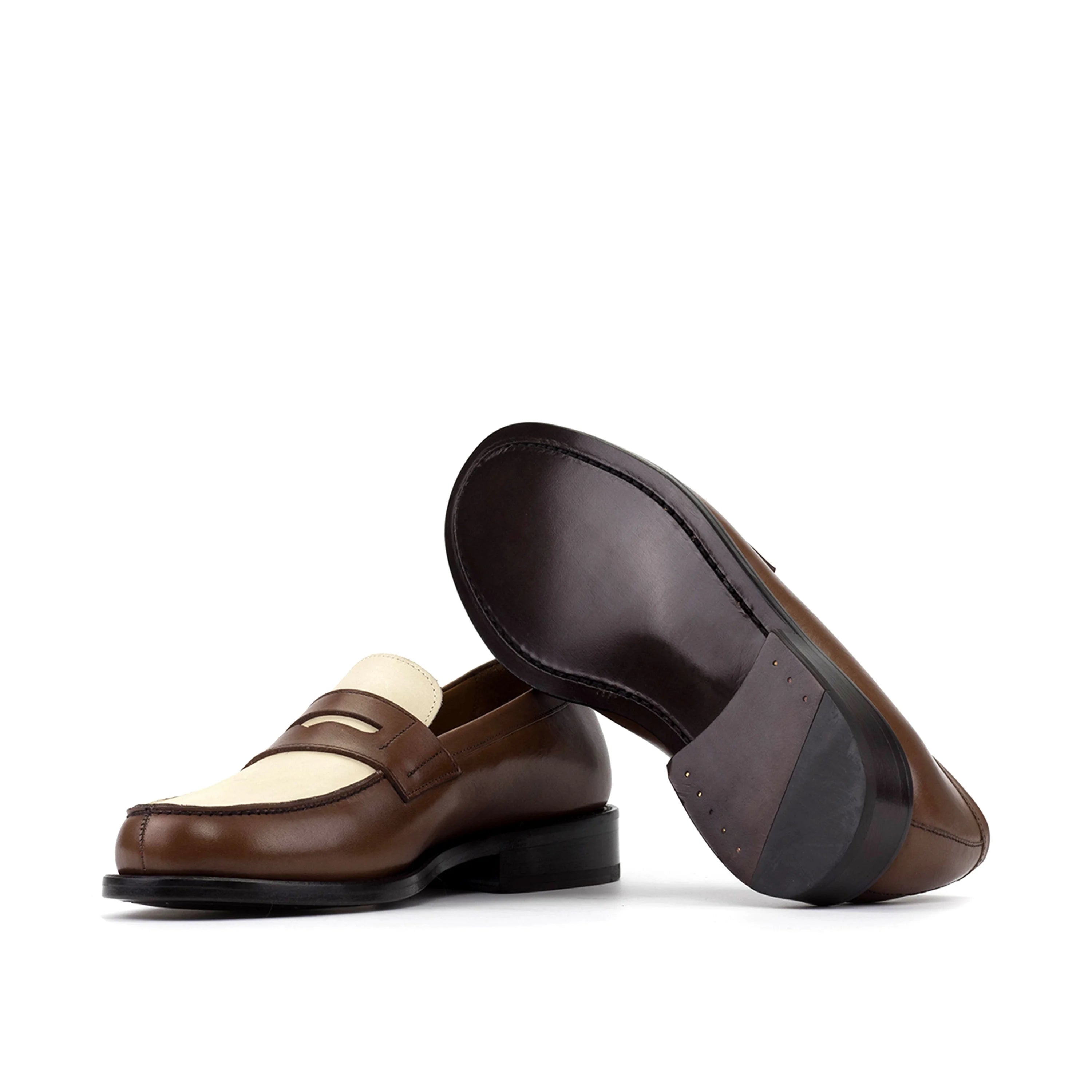 MondayOne penny loafers in brown and cream painted calf leather